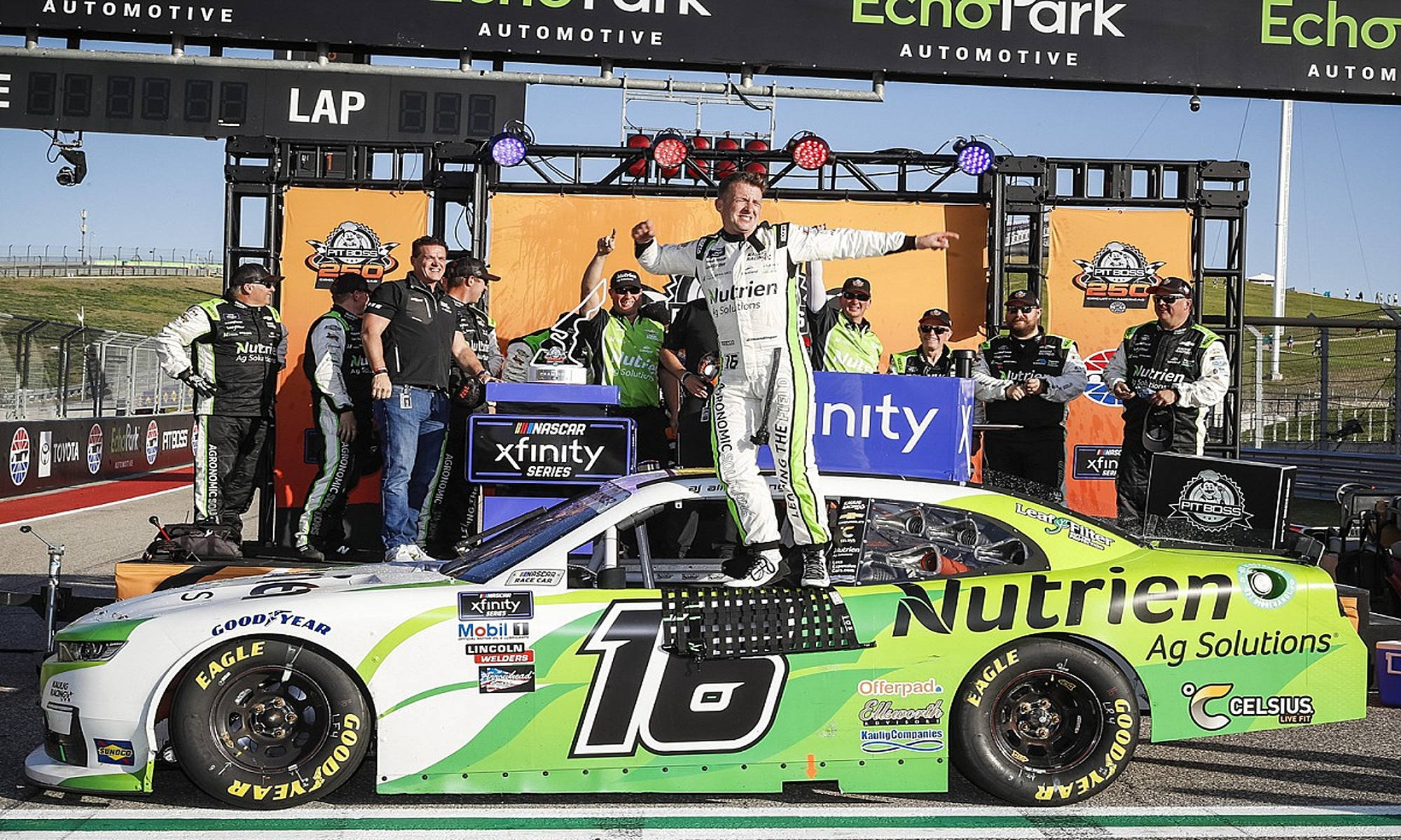 AJ Allmendinger, green and white #10 Nutrien race car, NASCAR driver, Full HD Desktop Wallpaper