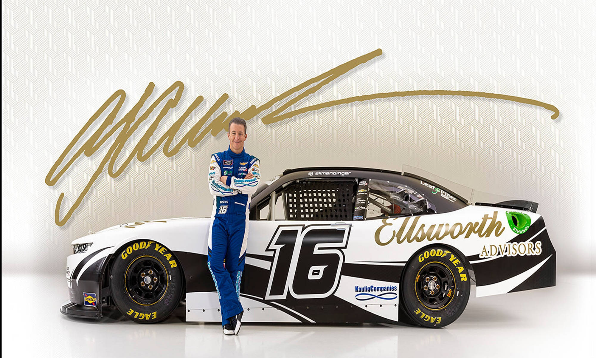 AJ Allmendinger, blue racing suit, black and white #16 race car, Full HD Desktop Wallpaper