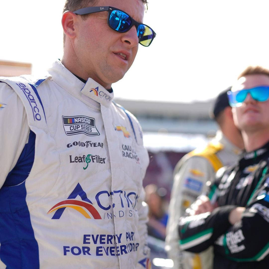 AJ Allmendinger, white and blue racing suit, sponsor logos, SD Desktop Wallpaper