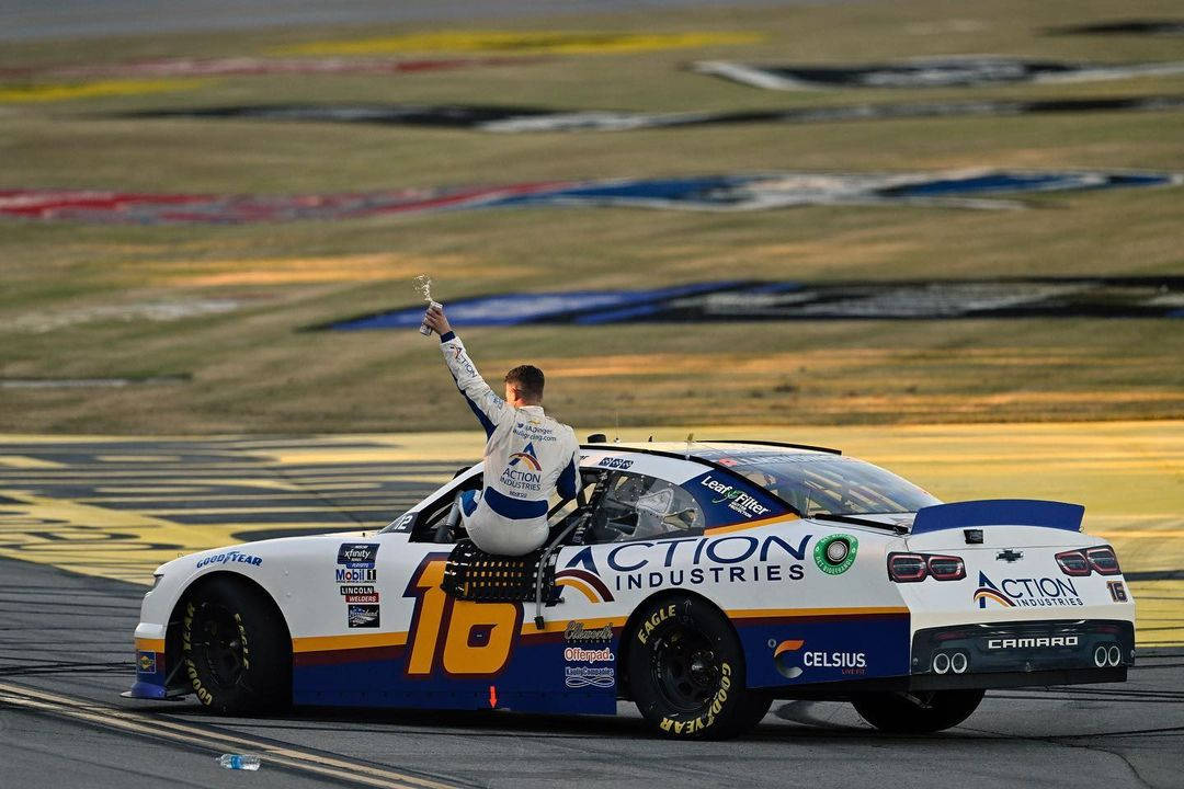 AJ Allmendinger, white blue and orange #10 Action Industries Camaro, victory, SD Desktop Wallpaper