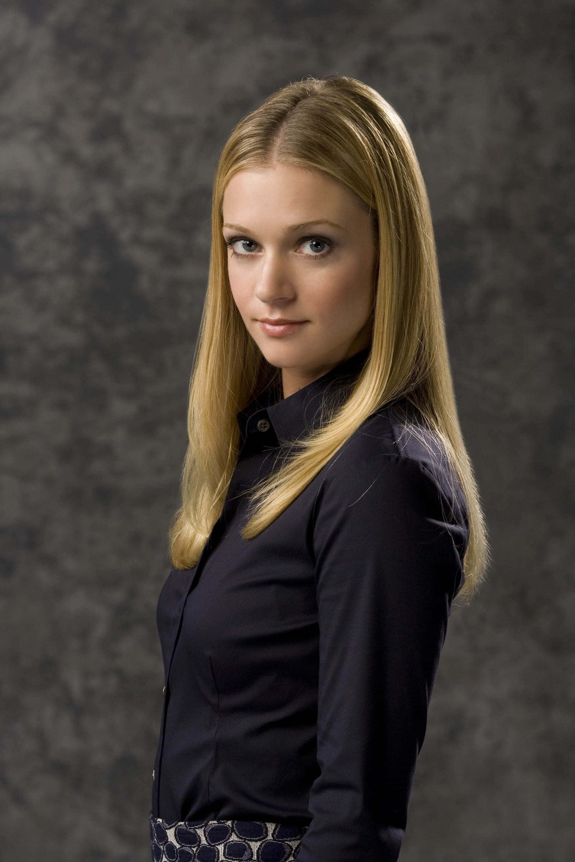 AJ Cook, blonde woman, dark shirt, 2K Phone Wallpaper