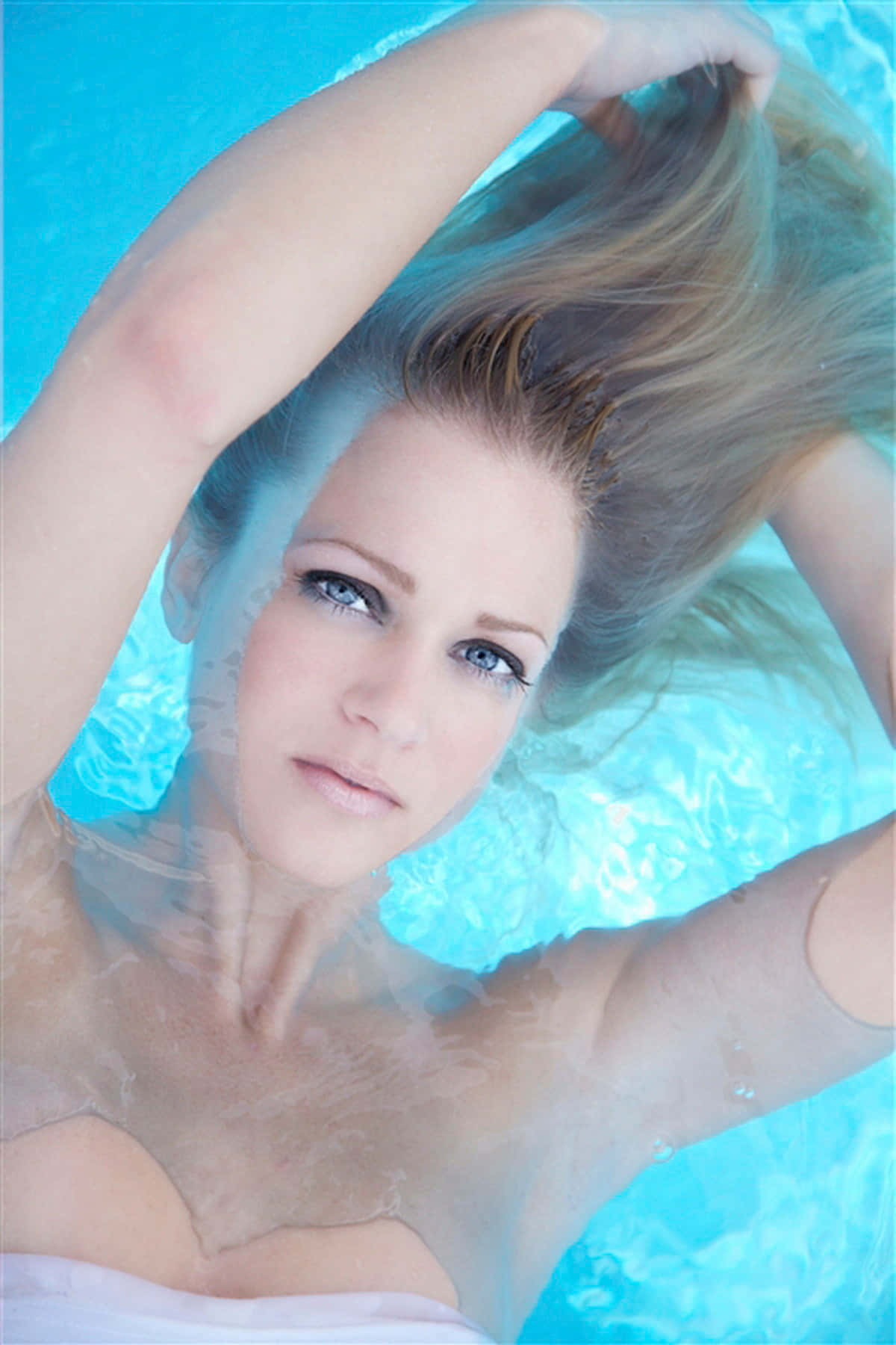 AJ Cook, blonde hair, bright blue pool, HD Phone Wallpaper