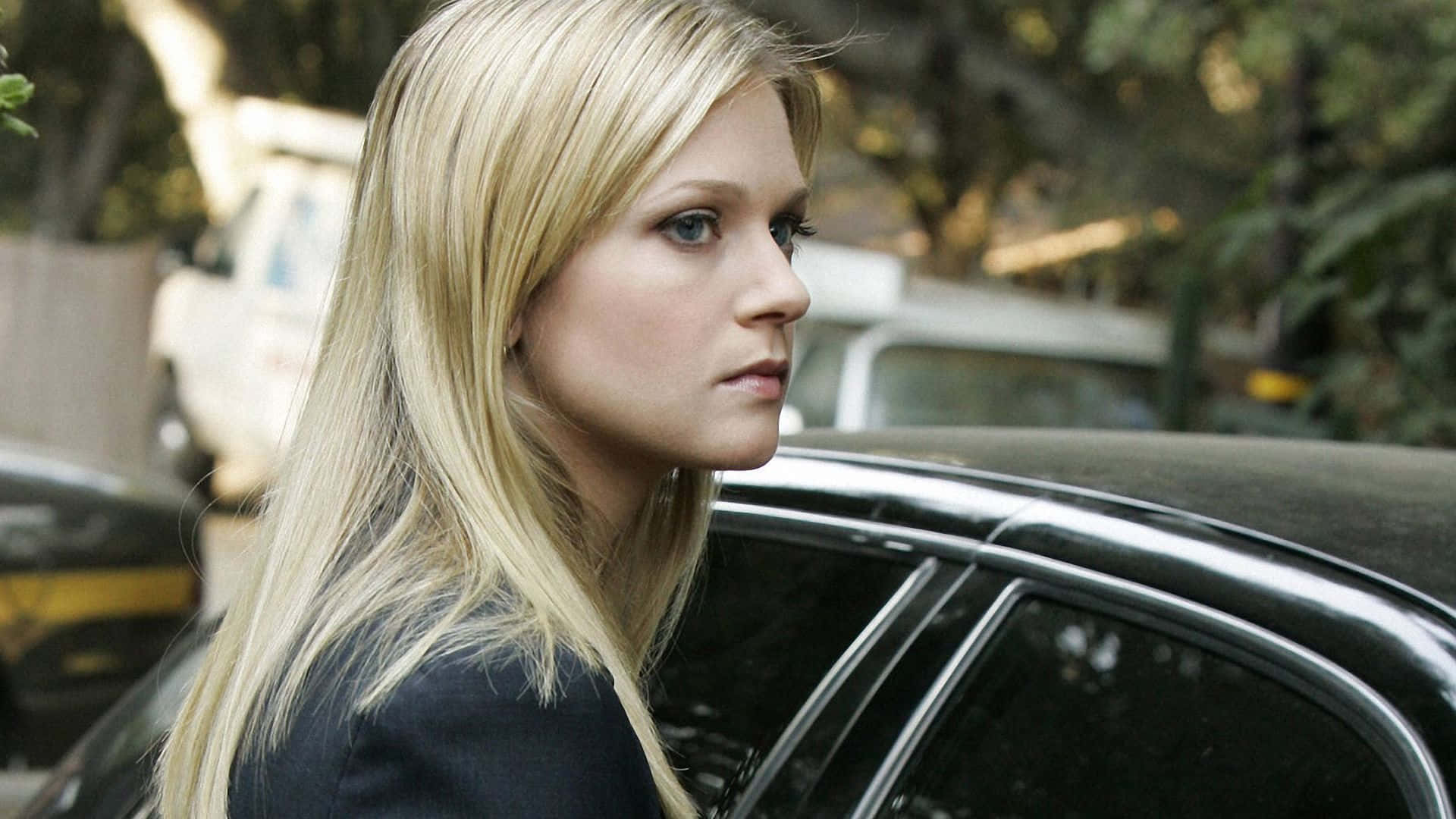 A.J. Cook, red dress, dark jacket, Full HD Desktop Wallpaper