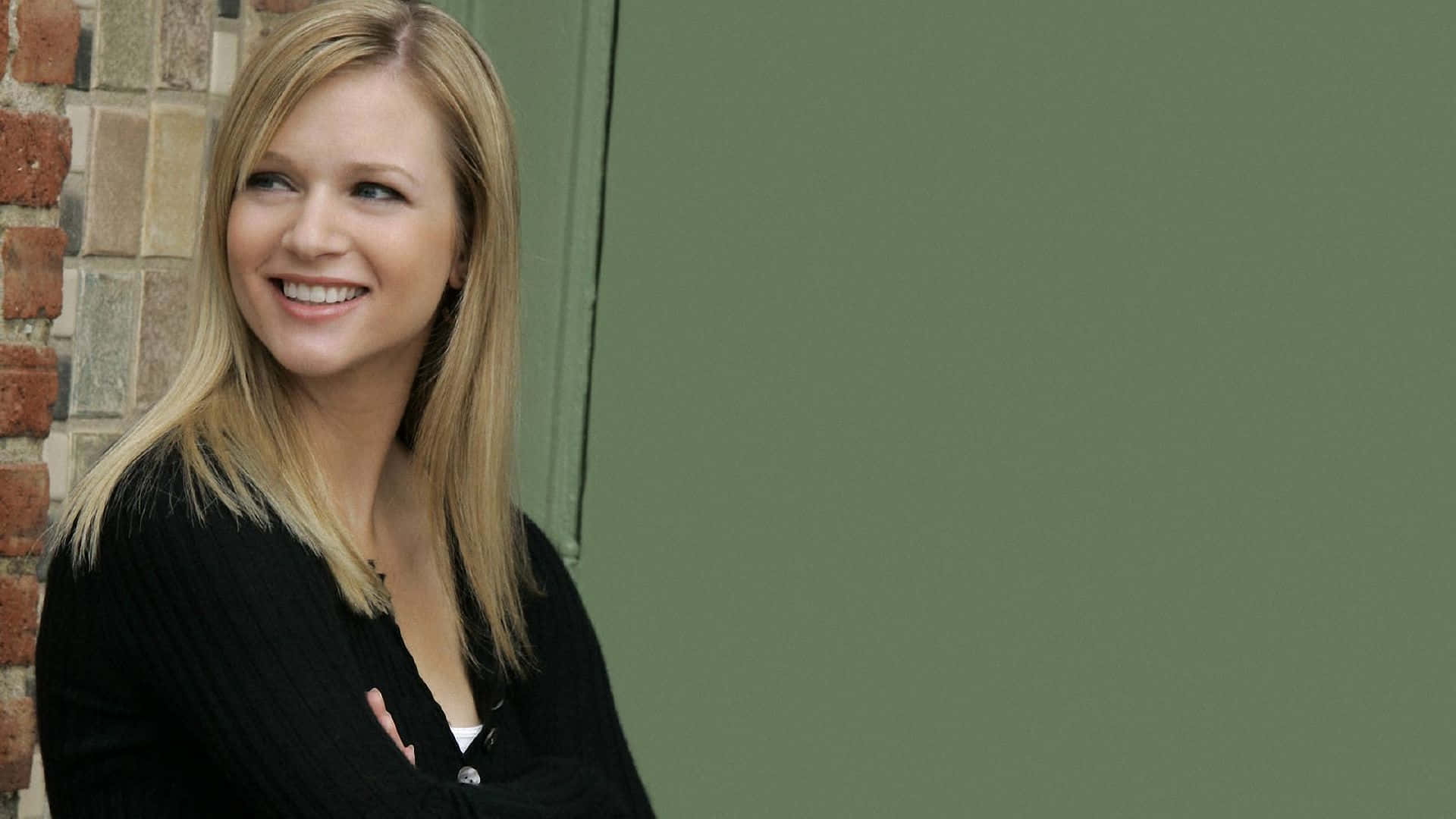 AJ Cook, blonde woman, black top, Full HD Desktop Wallpaper
