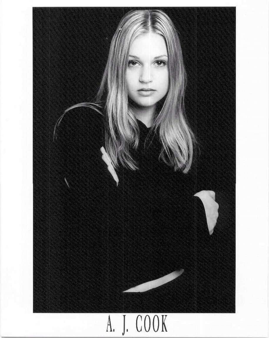 A.J. Cook, black and white portrait, long hair, SD Phone Wallpaper