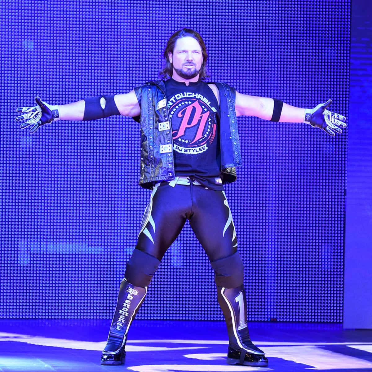 AJ Styles, vibrant blue lights, stage, SD Desktop Wallpaper