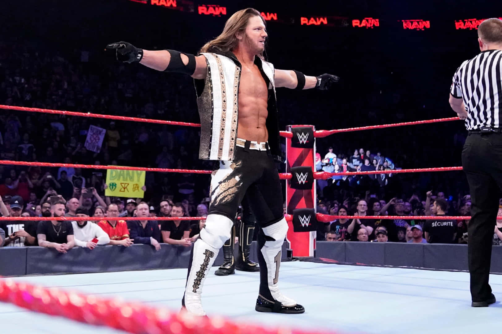 AJ Styles, wrestling ring, white and black outfit, HD Desktop Wallpaper