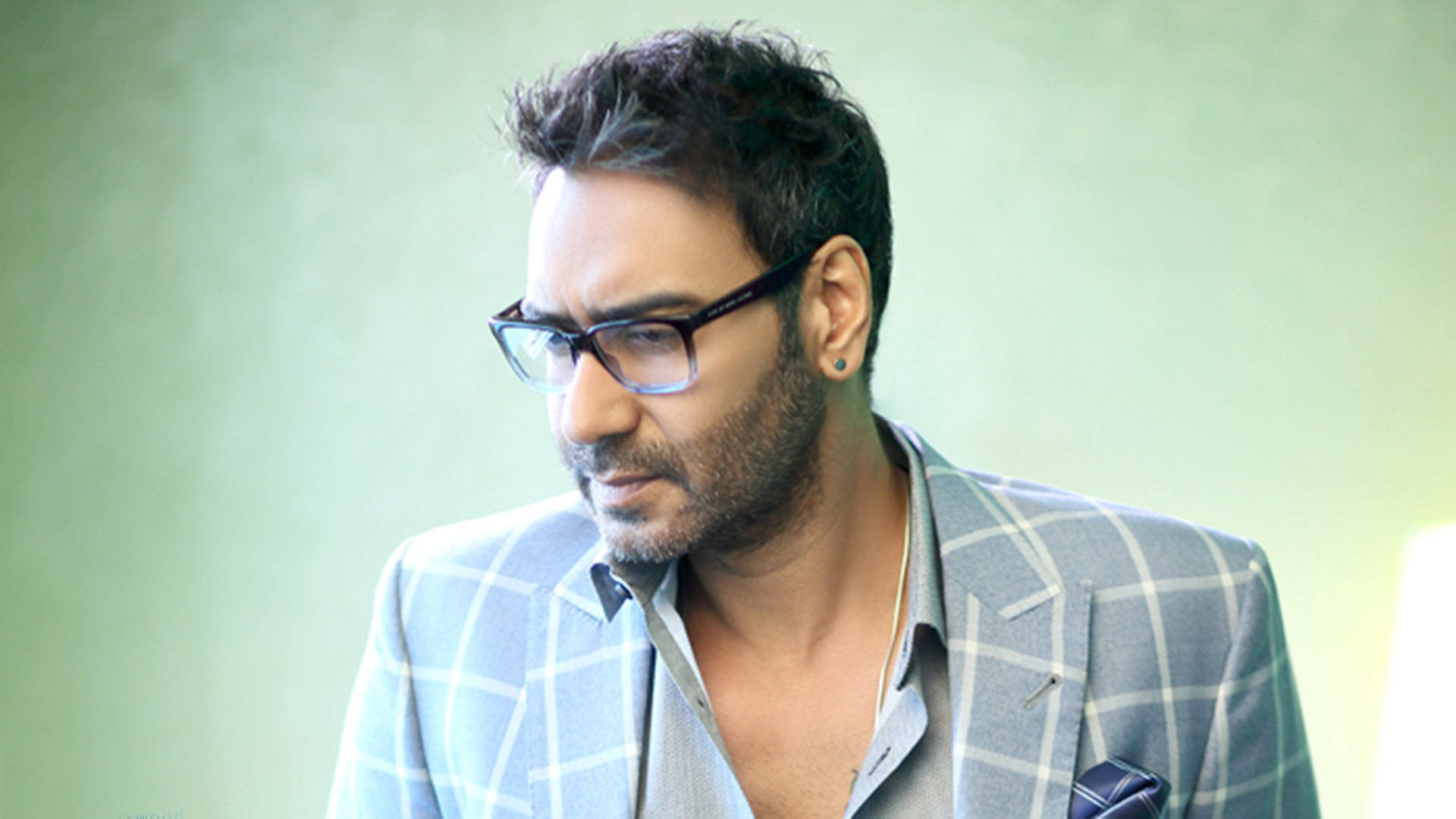 Ajay Devgn, blue plaid suit, glasses, Full HD Desktop Wallpaper