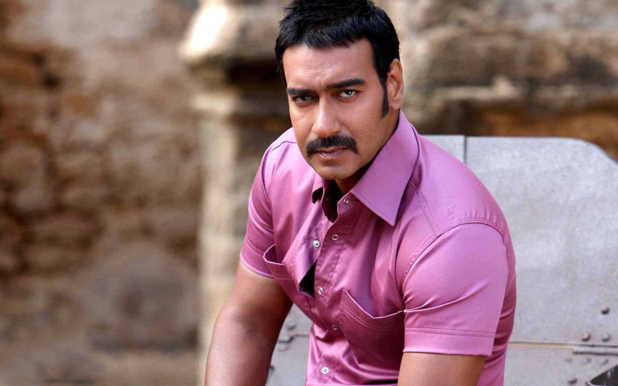 Ajay Devgn, pink shirt, mustache, 2K Desktop Wallpaper