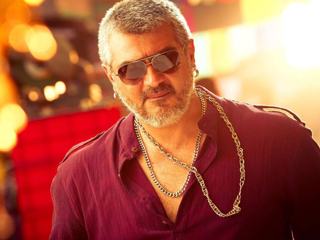 Ajith, vivid bokeh backdrop, purple shirt, SD Desktop Wallpaper