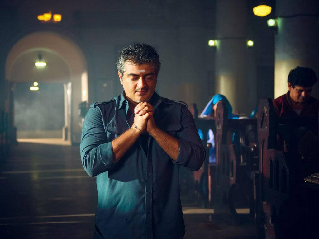 Ajith, praying, dimly lit church aisle, SD Desktop Wallpaper