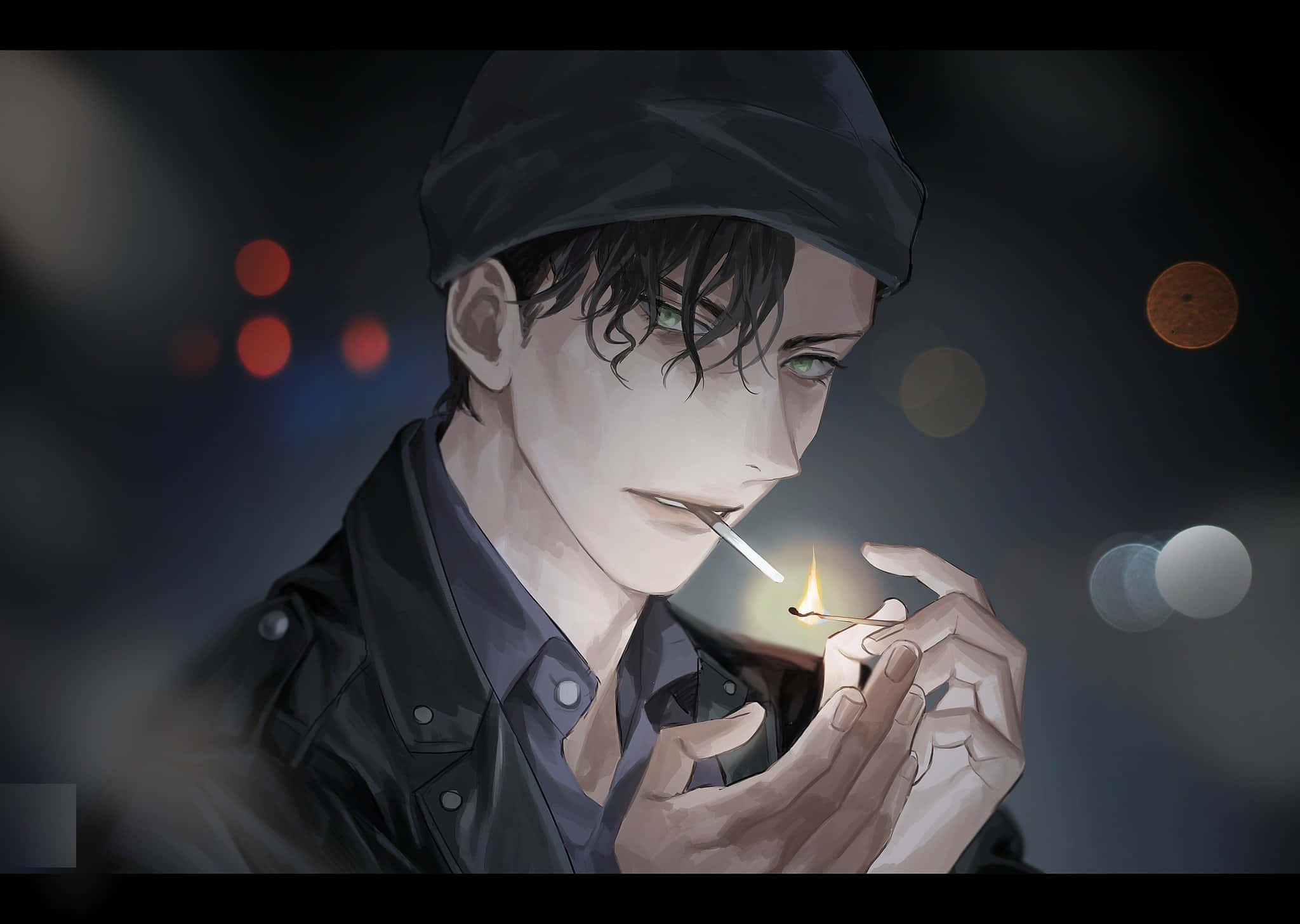 Akai Shuichi, dark cap, cigarette, Full HD Desktop Wallpaper