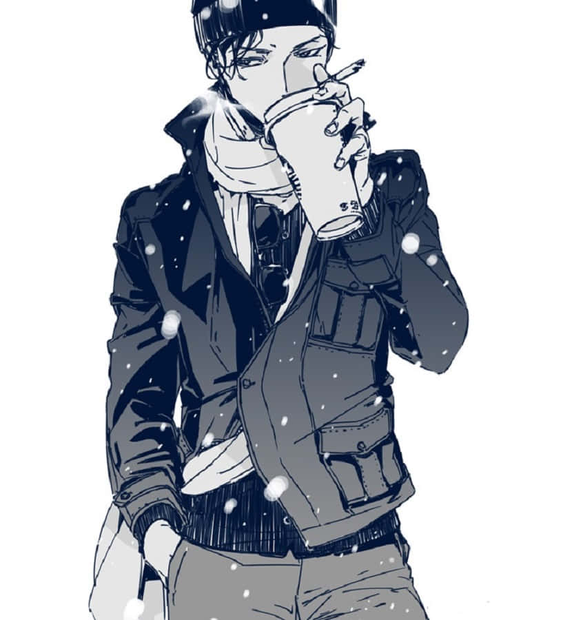 Shuichi Akai, monochrome anime-style, winter coat, SD Phone Wallpaper