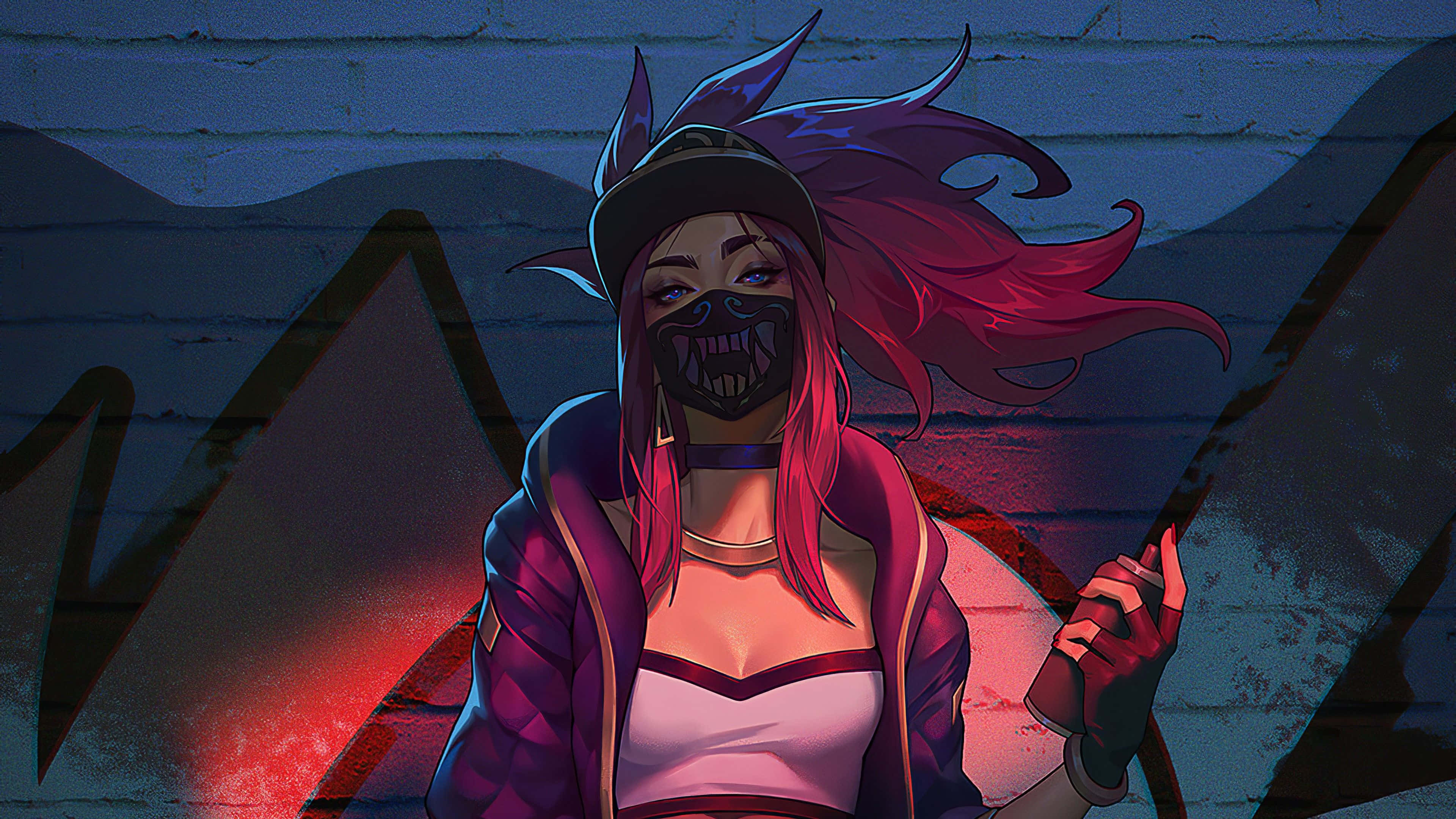 Akali, pink hair, skull mask, 4K Desktop Wallpaper