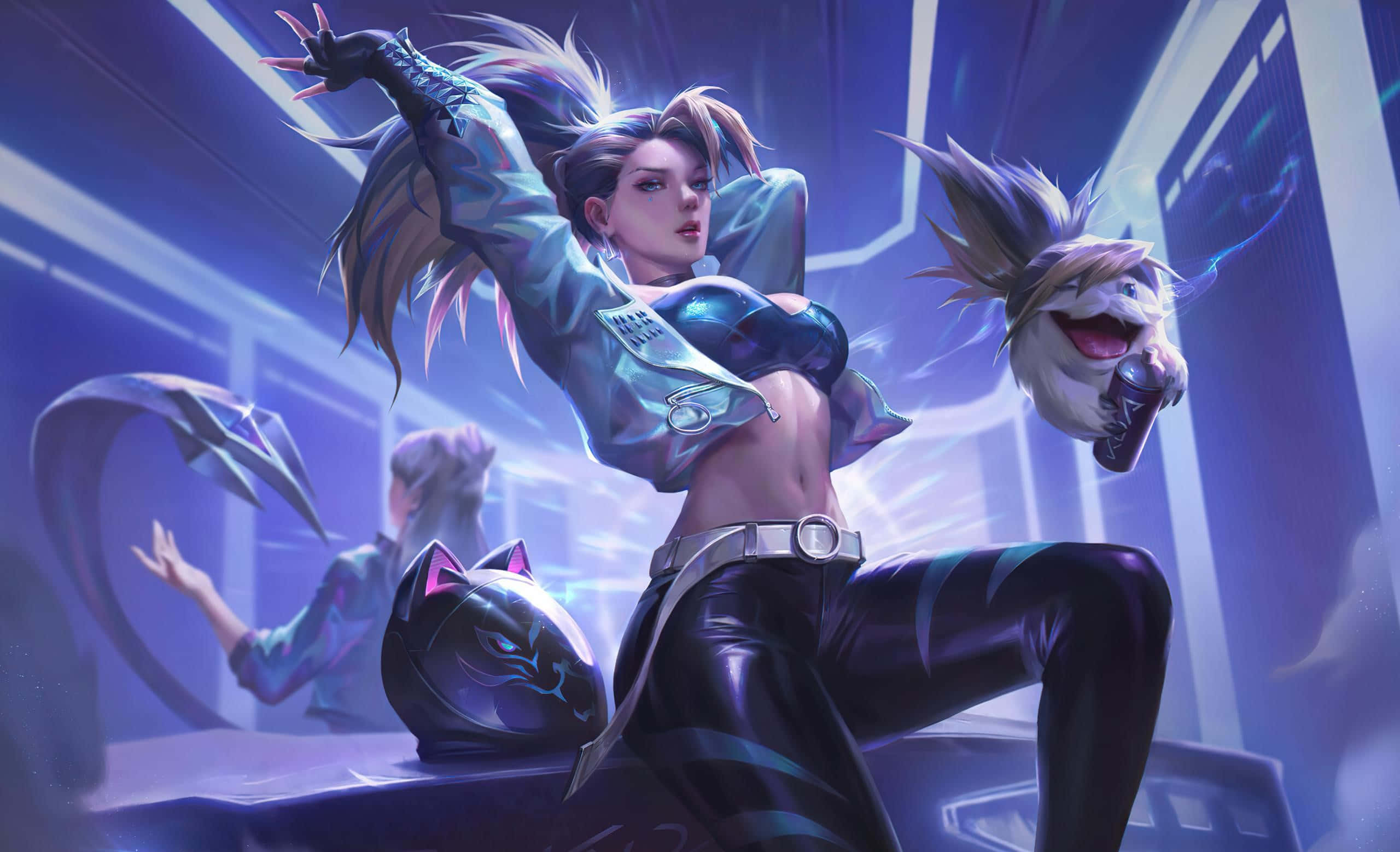 Akali, K D A, robotic fox companion, 2K Desktop Wallpaper