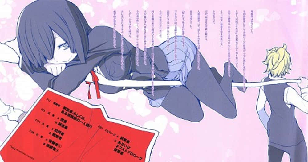 Akane Awakusu, dark-haired anime girl, pink bed, SD Desktop Wallpaper
