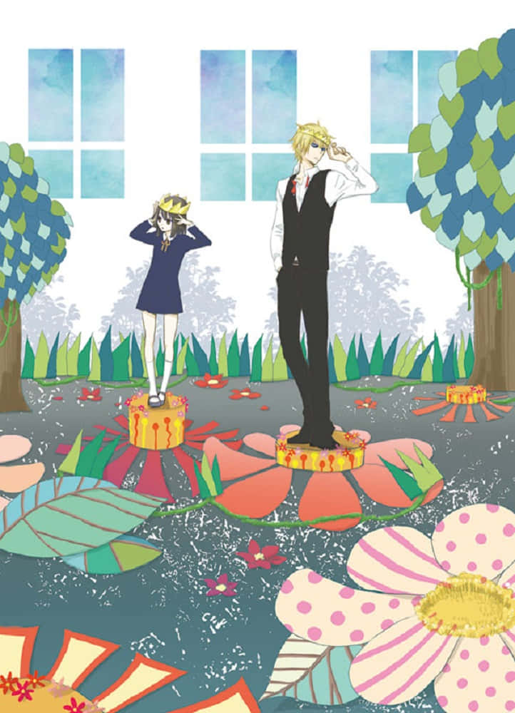 Akane Awakusu, whimsical garden, colorful flower pedestals, SD Phone Wallpaper
