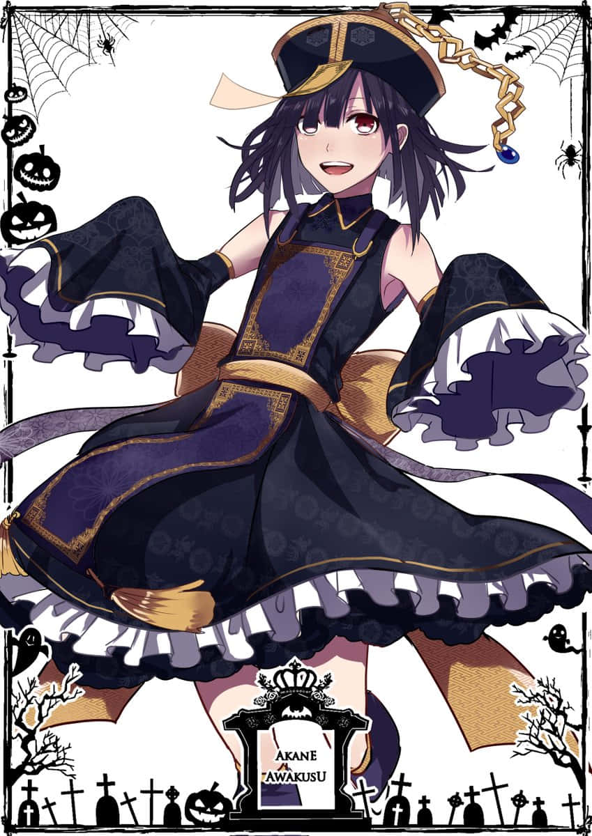 Akane Awakusu, purple and gold Halloween dress, spiderwebs, SD Phone Wallpaper