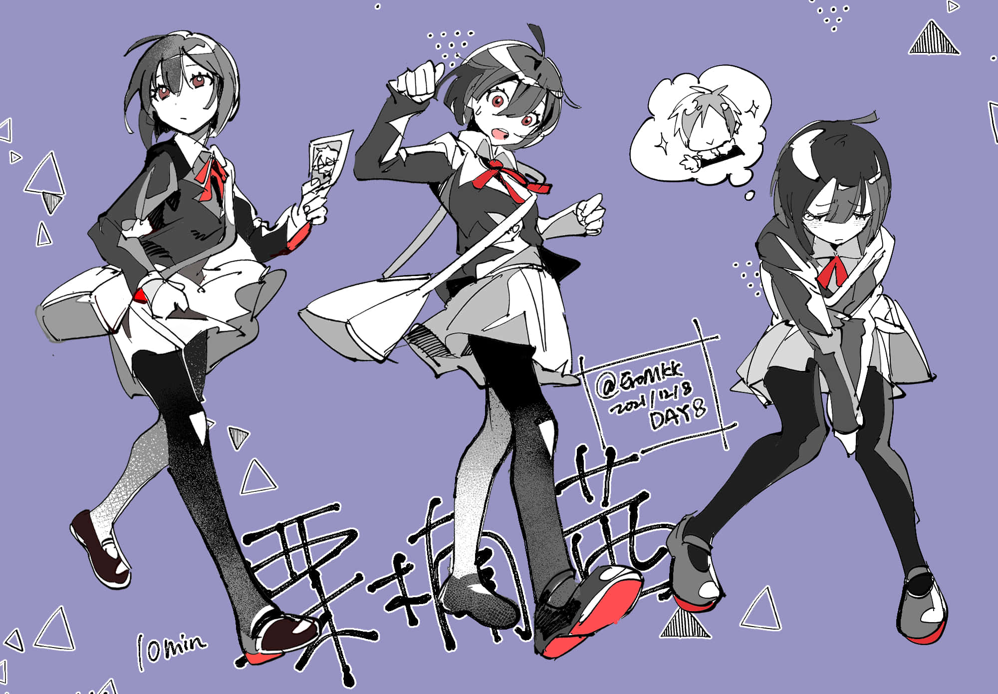 Akane Awakusu, school uniforms, purple background, Full HD Desktop Wallpaper