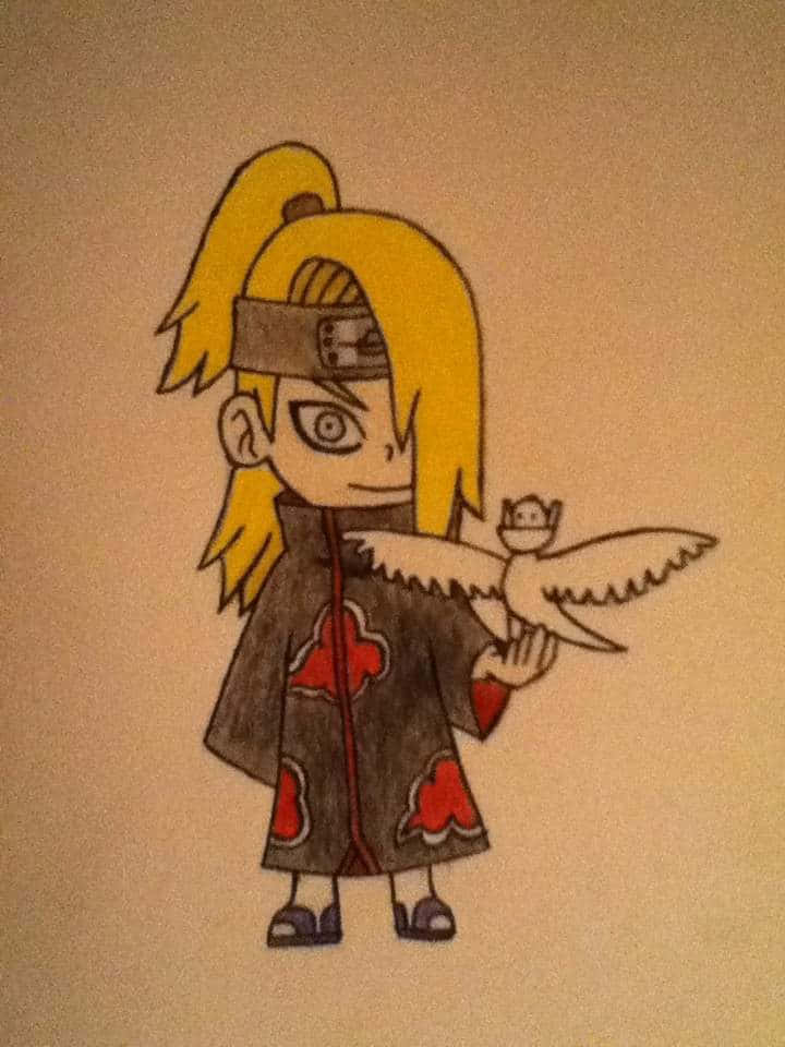 Akatsuki Chibi, blonde ponytail, red cloud cloak, SD Phone Wallpaper