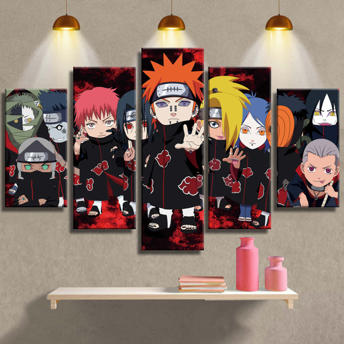 Akatsuki Chibi, black cloaks, red clouds, SD Desktop Wallpaper
