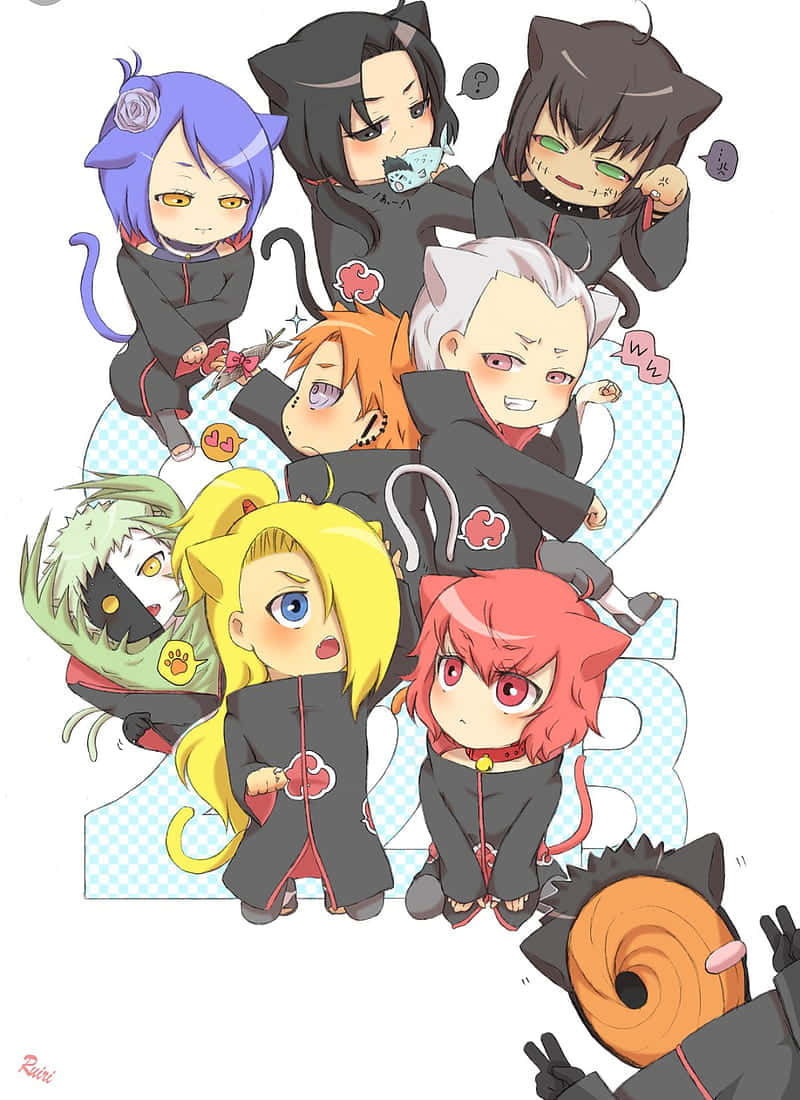 Akatsuki Chibi, cat ears, cat tails, SD Phone Wallpaper
