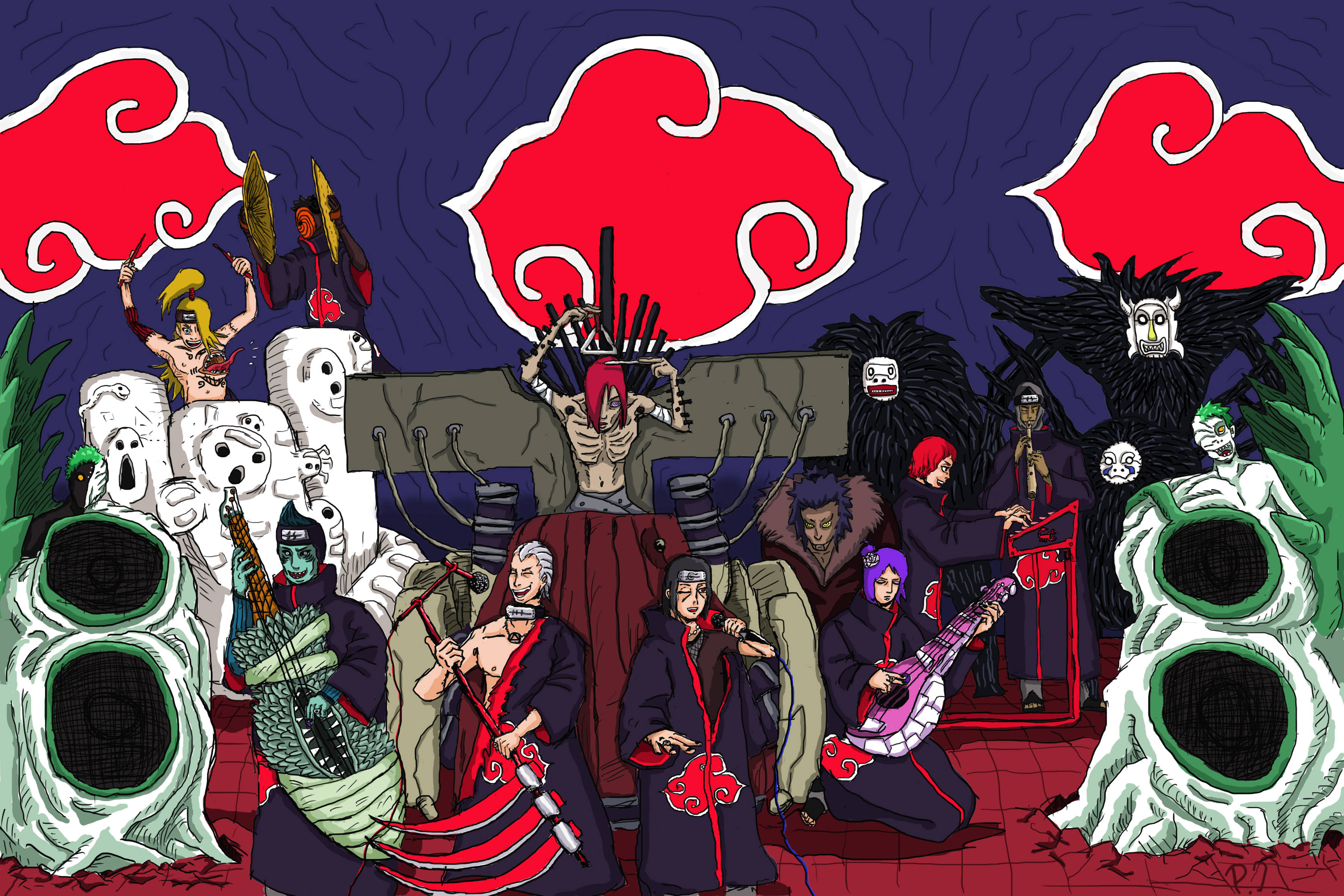 Akatsuki, red cloud cloaks, swirling red clouds, 2K Desktop Wallpaper
