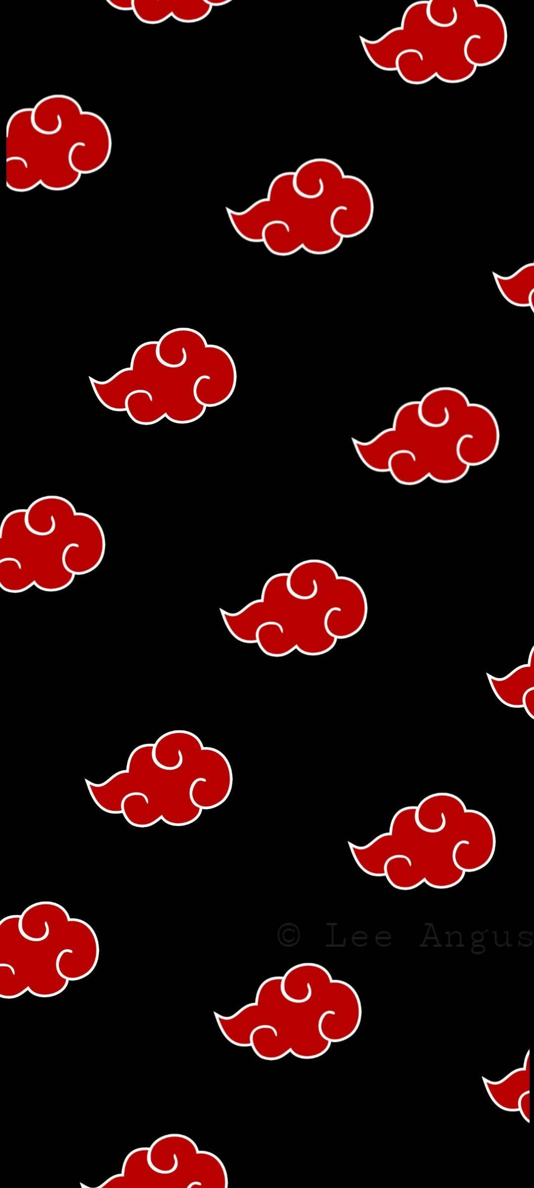 Red Akatsuki Cloud iPhone, red cloud symbols, white outlines, Full HD Phone Wallpaper