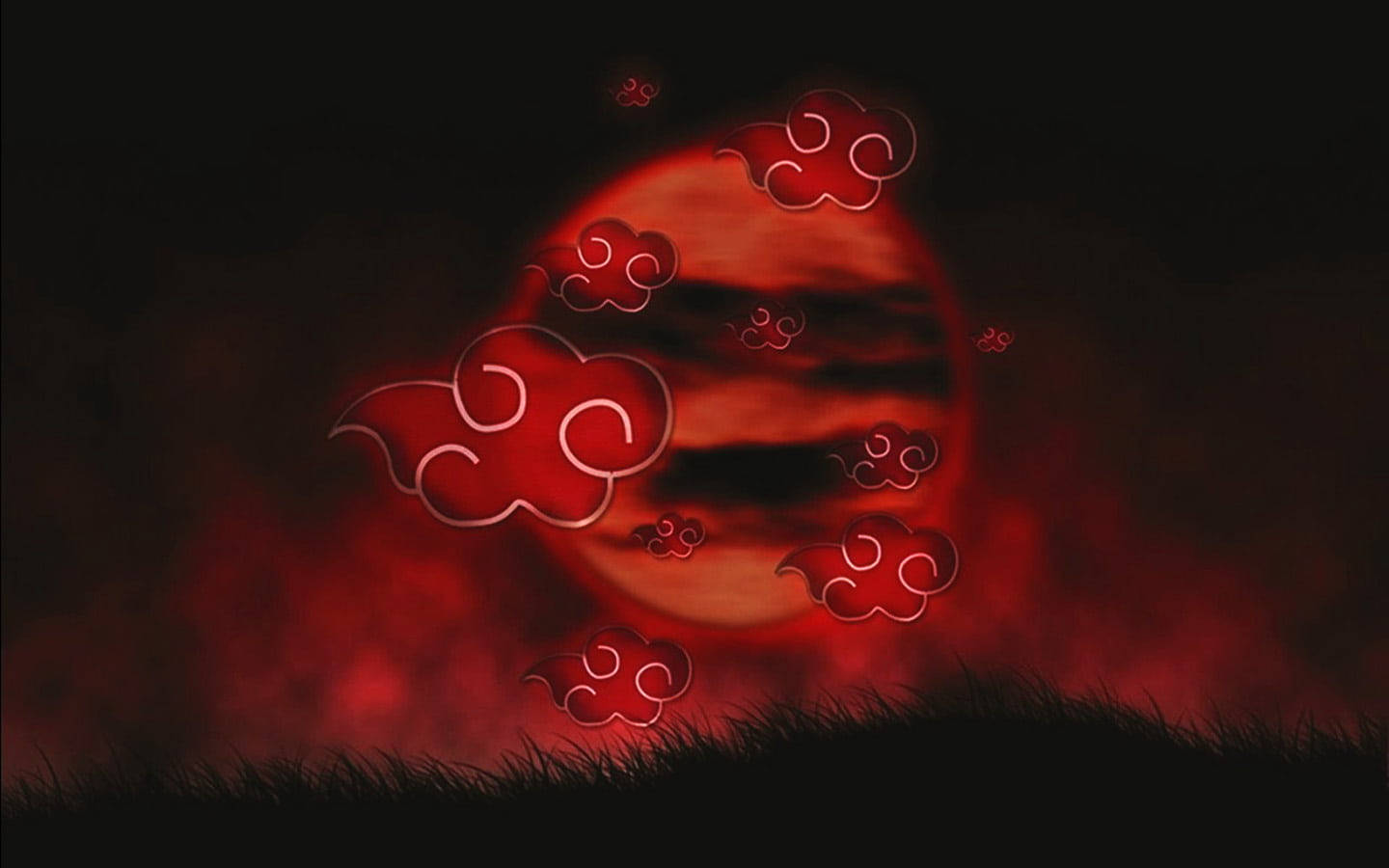 Red Moon Akatsuki Cloud iPhone, dark red moon, swirling cloud symbols, HD Desktop Wallpaper