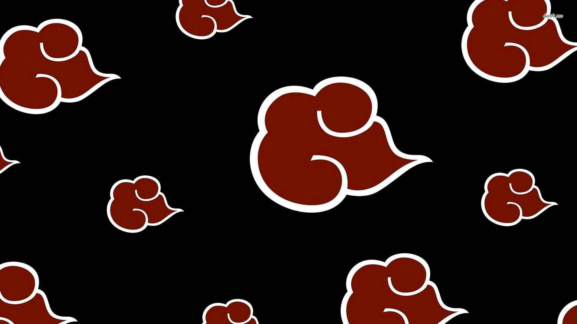 Akatsuki Cloud iPhone, red cloud symbols, white outlines, Full HD Desktop Wallpaper
