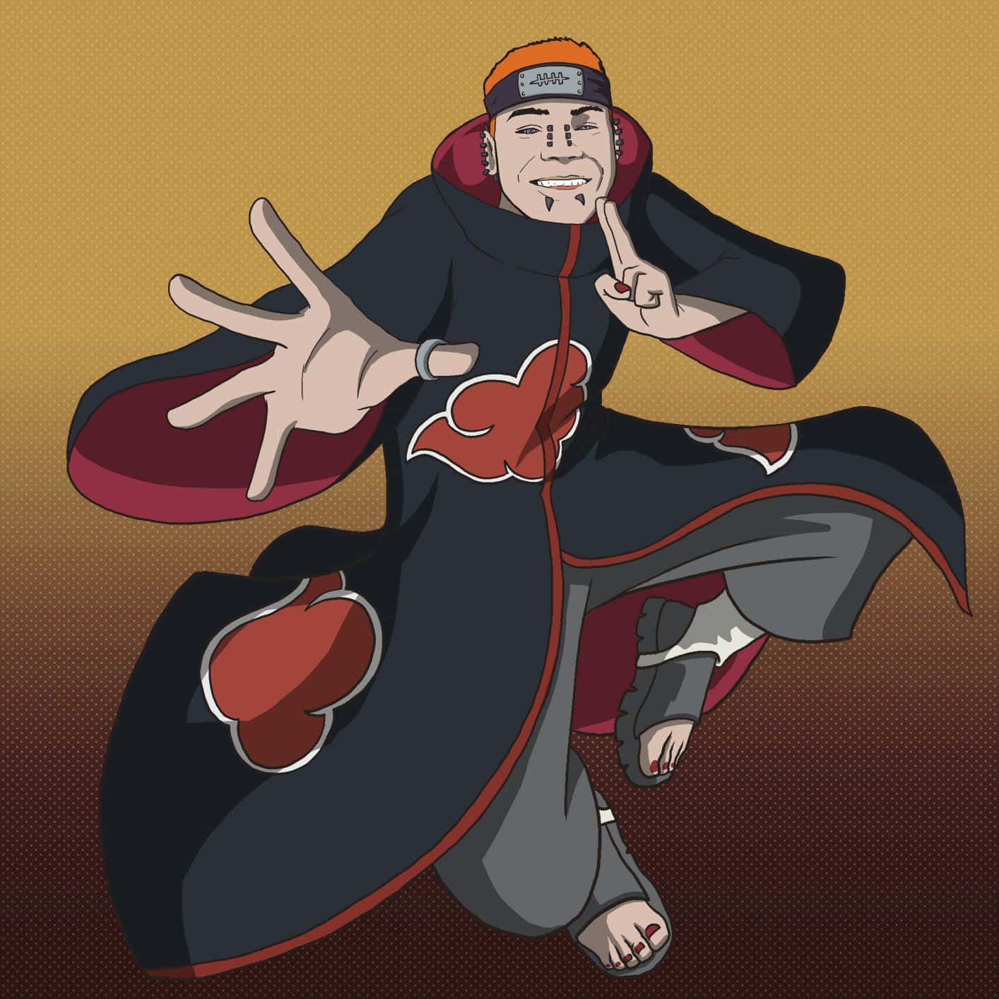 Akatsuki Drawing, black cloak with red clouds, dynamic pose, HD Desktop Wallpaper
