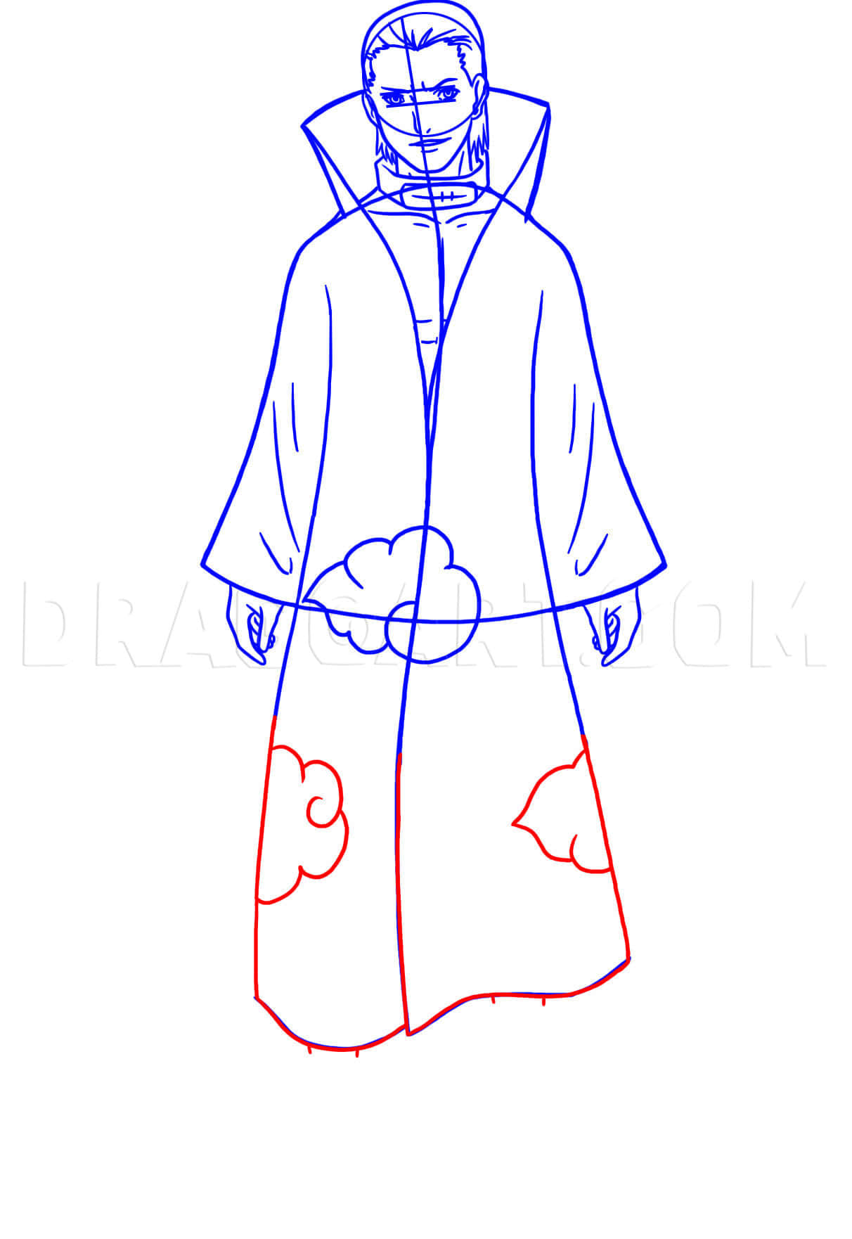 Akatsuki Drawing, blue and red line art, anime character, HD Phone Wallpaper