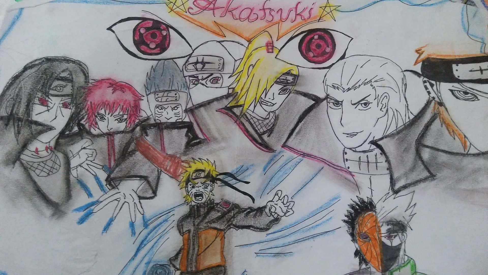 Akatsuki Drawing, red eyes, dramatic poses, Full HD Desktop Wallpaper