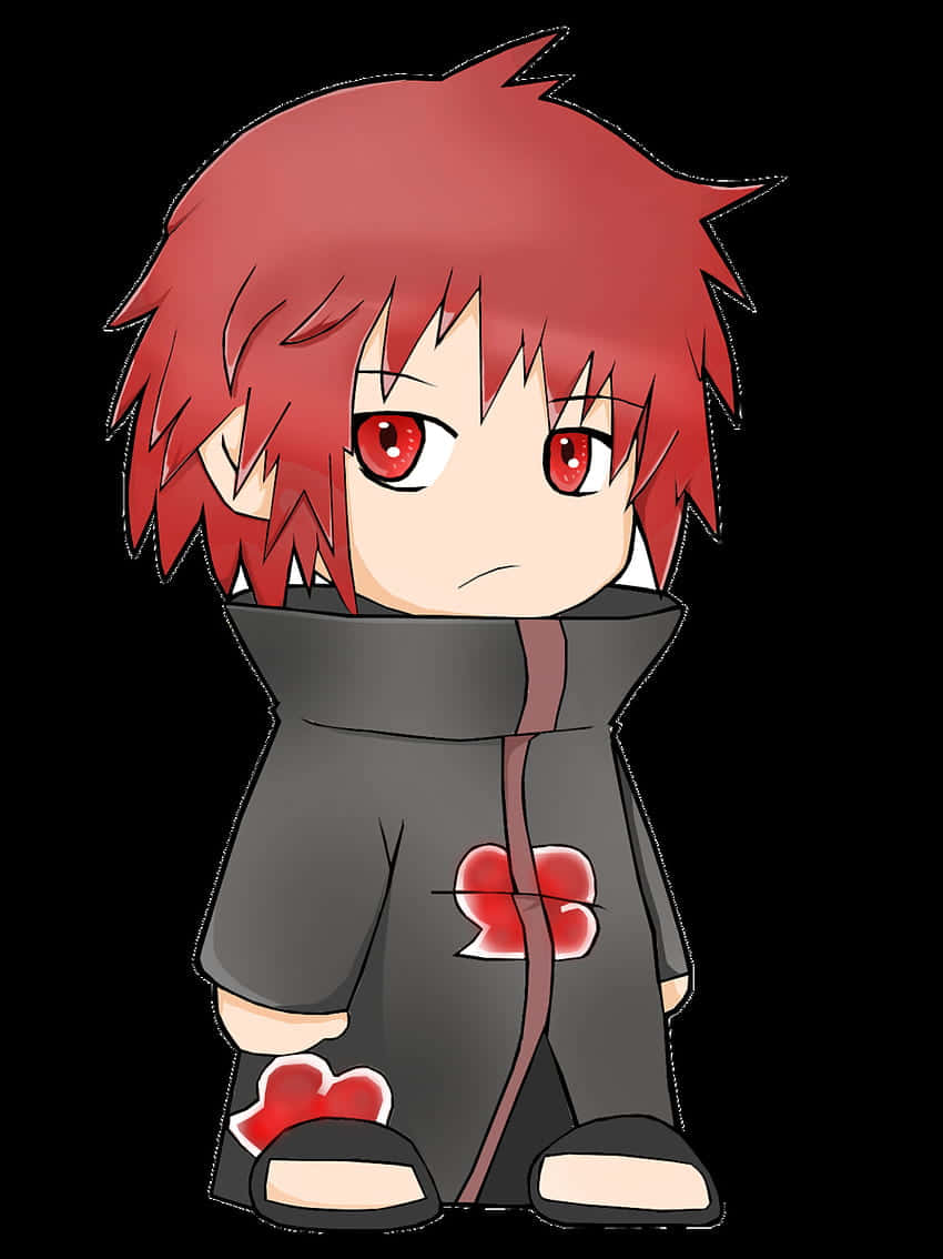 Akatsuki Drawing, chibi anime character, spiky red hair, SD Phone Wallpaper