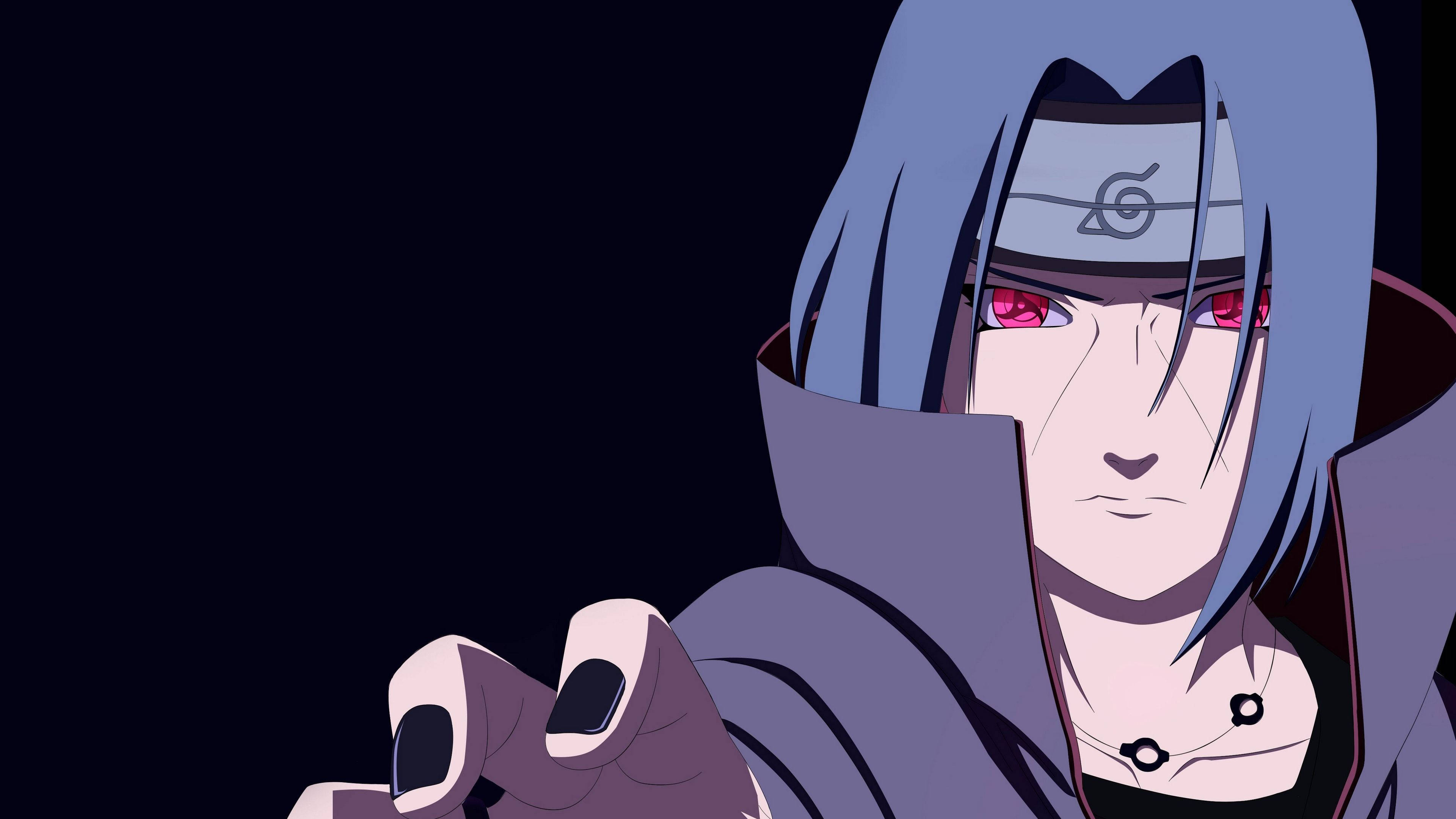 Akatsuki Itachi, blue hair, red eyes, 4K Desktop Wallpaper