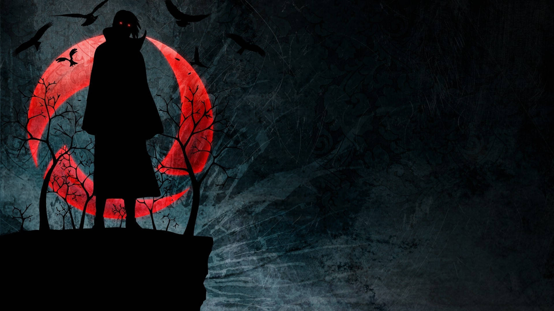 Akatsuki Itachi, blood-red moon, glowing red eyes, Full HD Desktop Wallpaper
