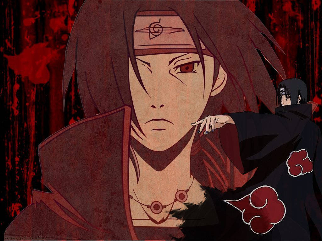 Akatsuki Itachi, red eyes, dark hair, SD Desktop Wallpaper