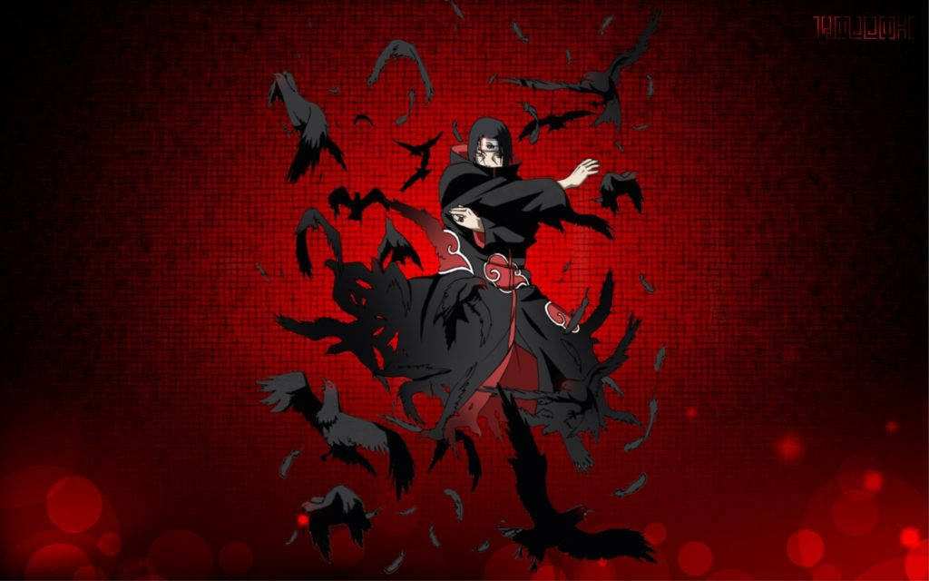 Akatsuki Itachi, black cloak, flying crows, SD Desktop Wallpaper