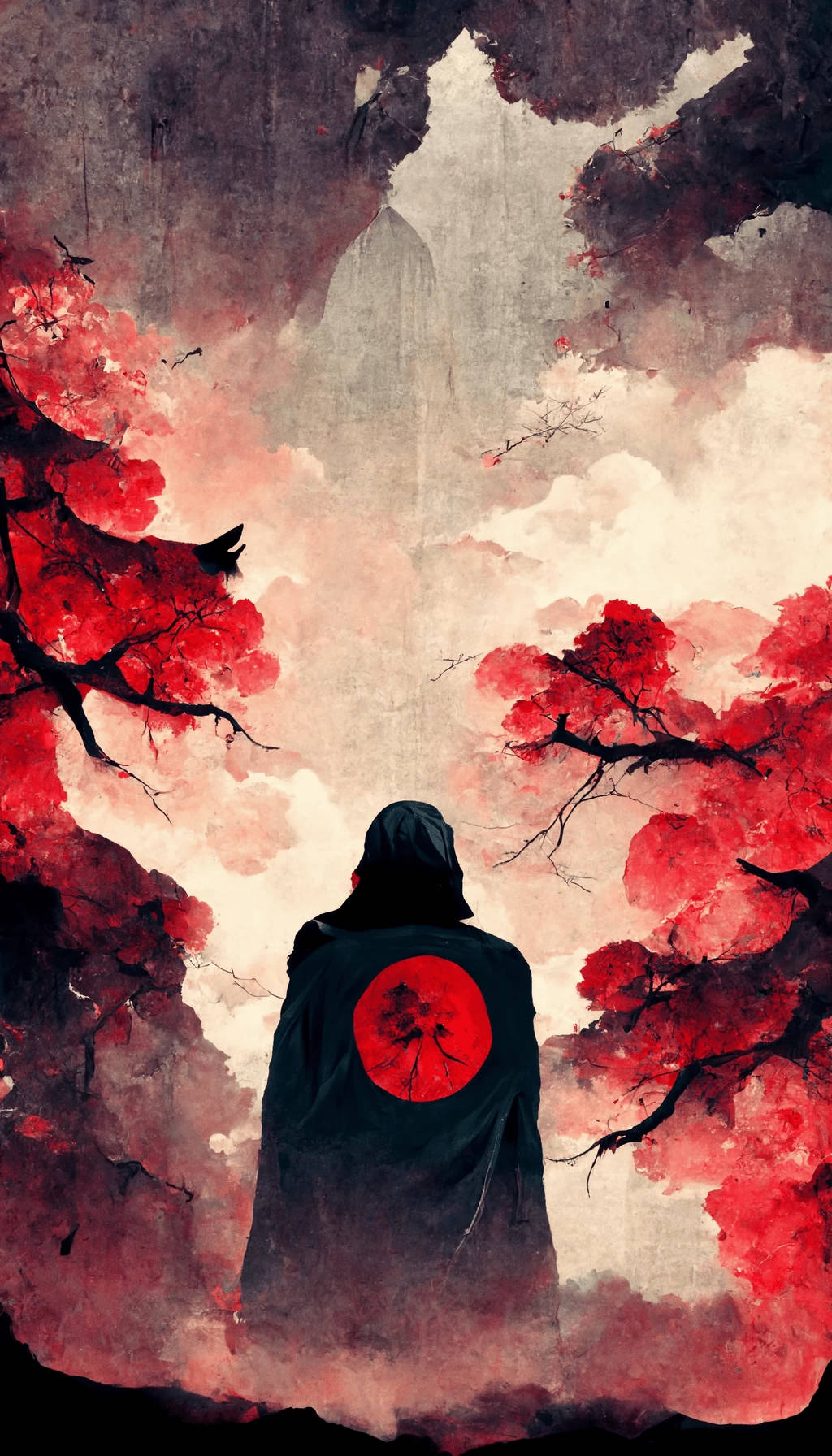 Akatsuki Itachi, red forest, crimson cherry blossoms, HD Phone Wallpaper