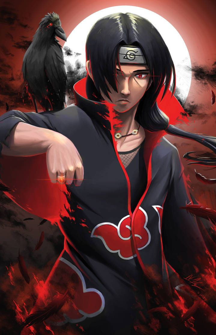 Akatsuki Itachi, crow, red cloud cloak, SD Phone Wallpaper