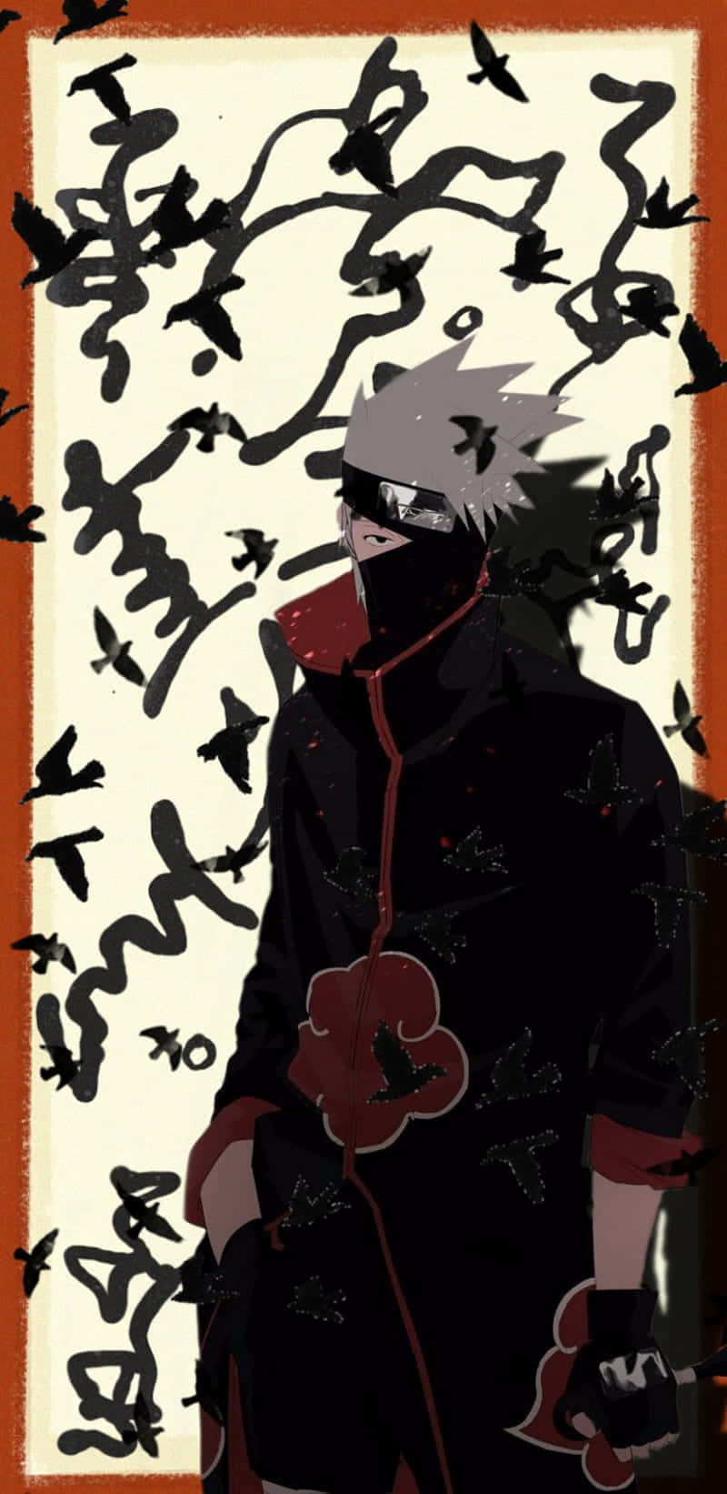 Akatsuki Kakashi, black cloak, red cloud symbol, HD Phone Wallpaper