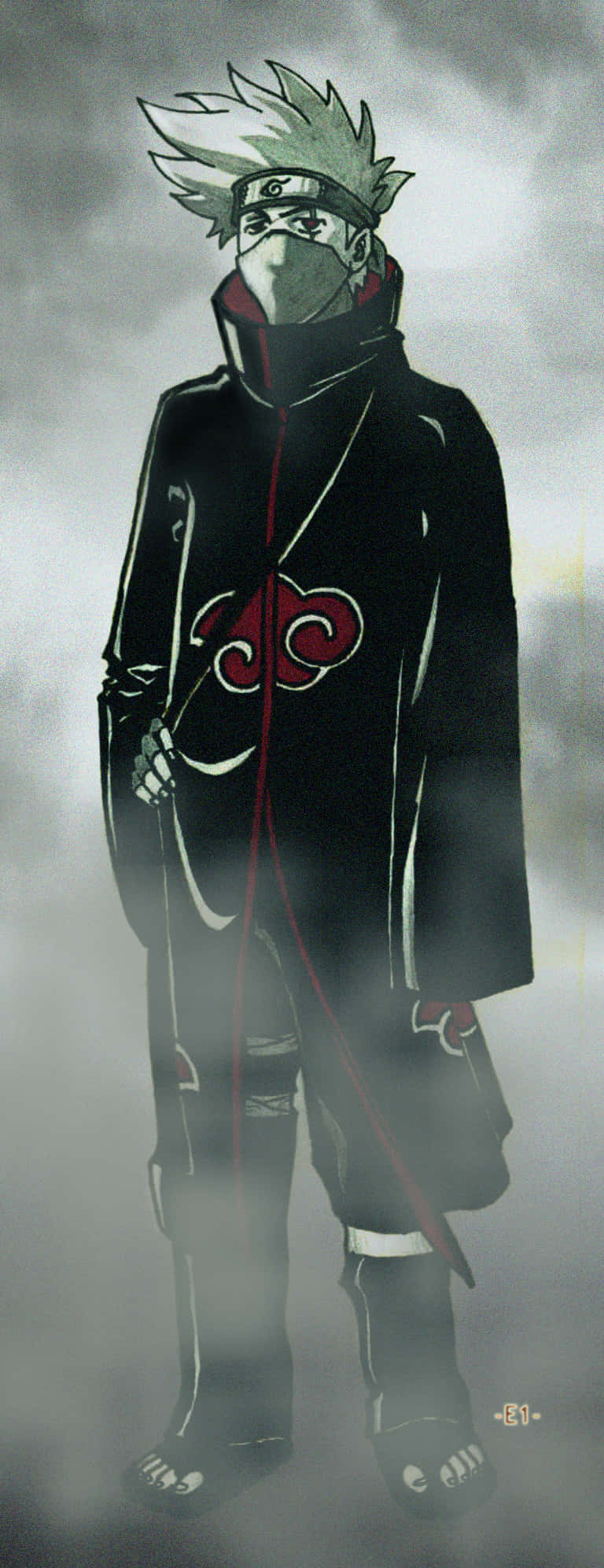 Akatsuki Kakashi, black cloak, red cloud symbol, Full HD Phone Wallpaper