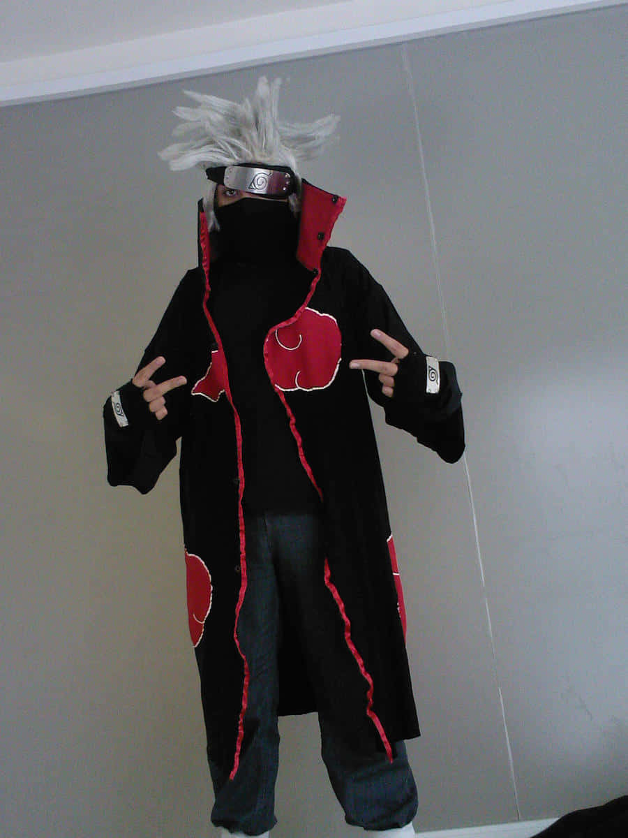 Akatsuki Kakashi, white spiky wig, black cloak, SD Phone Wallpaper