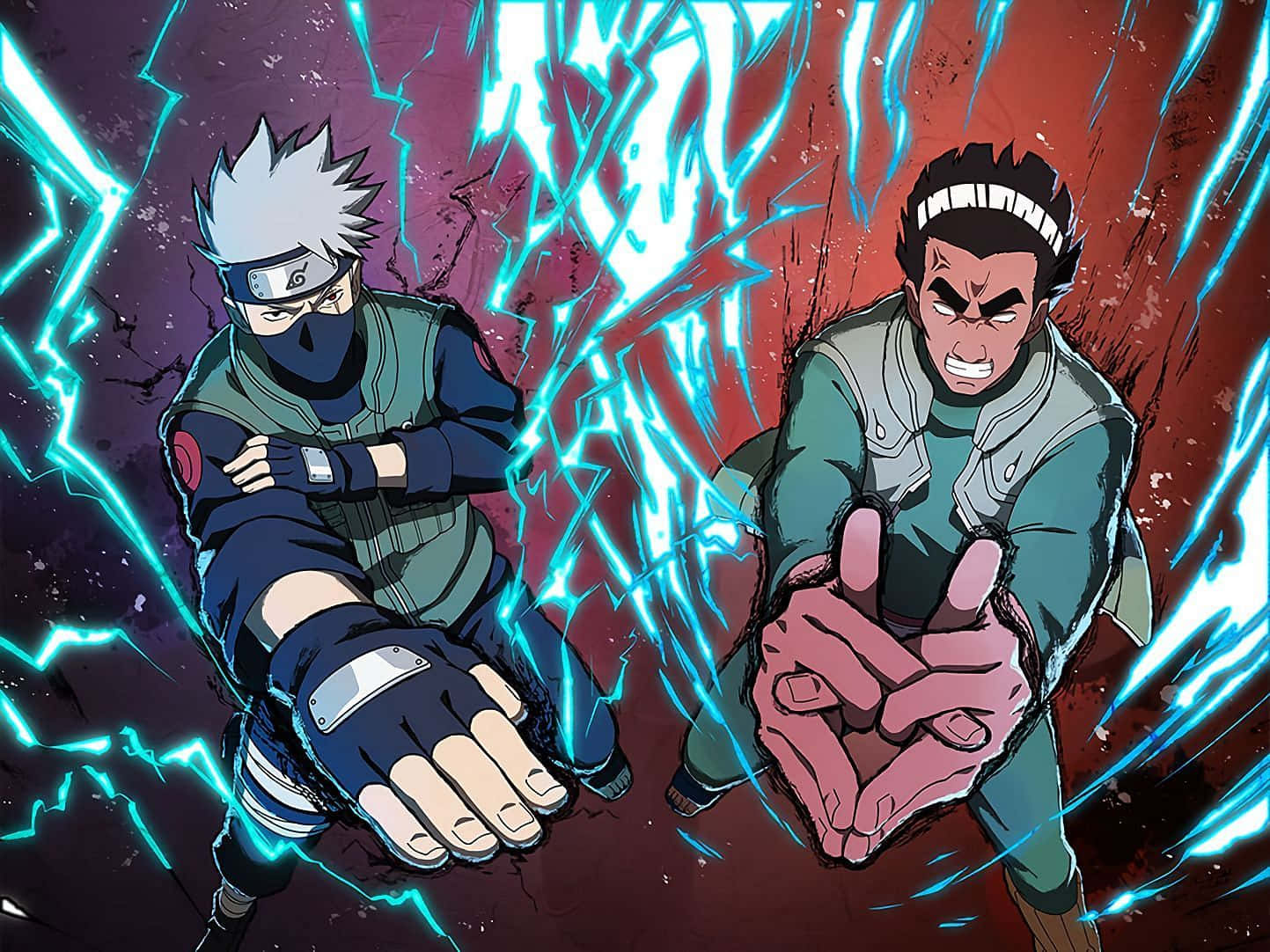 Akatsuki Kakashi, blue lightning, dark red and purple background, HD Desktop Wallpaper