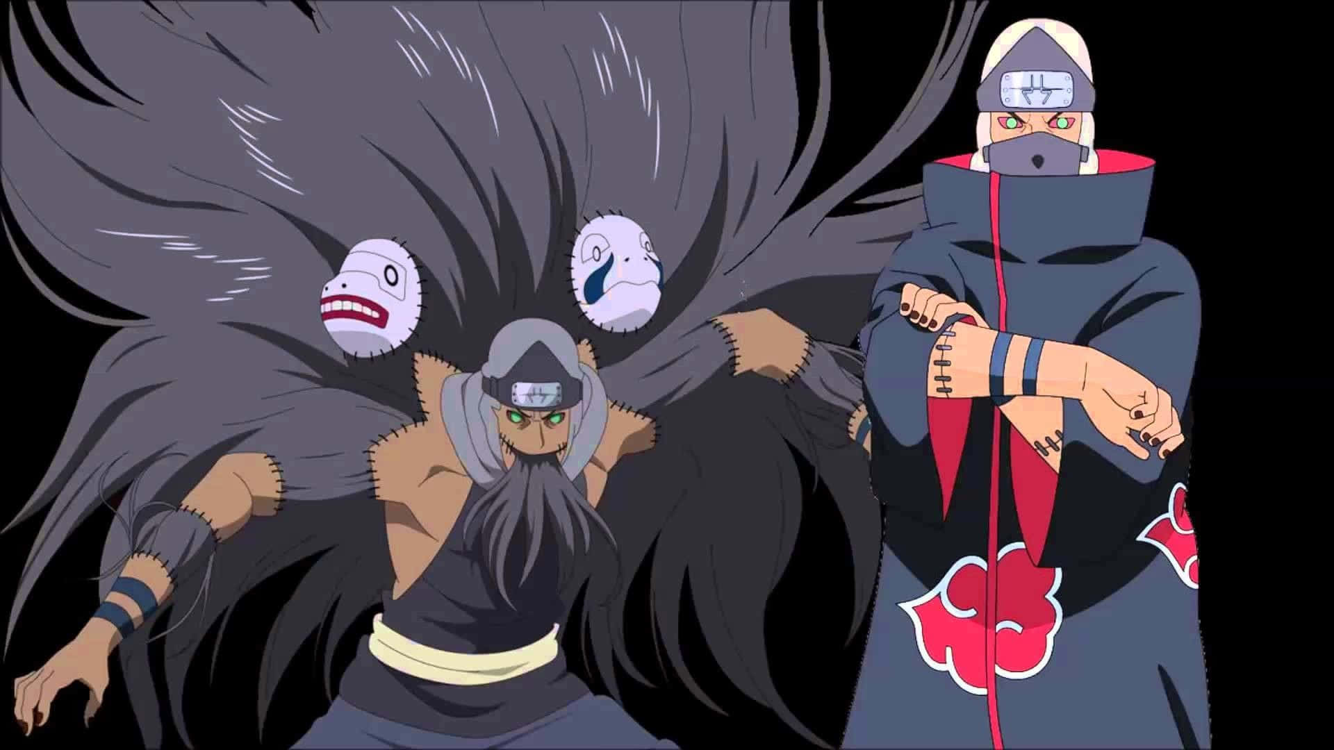 Akatsuki Kakuzu, red cloud cloak, white masks, Full HD Desktop Wallpaper