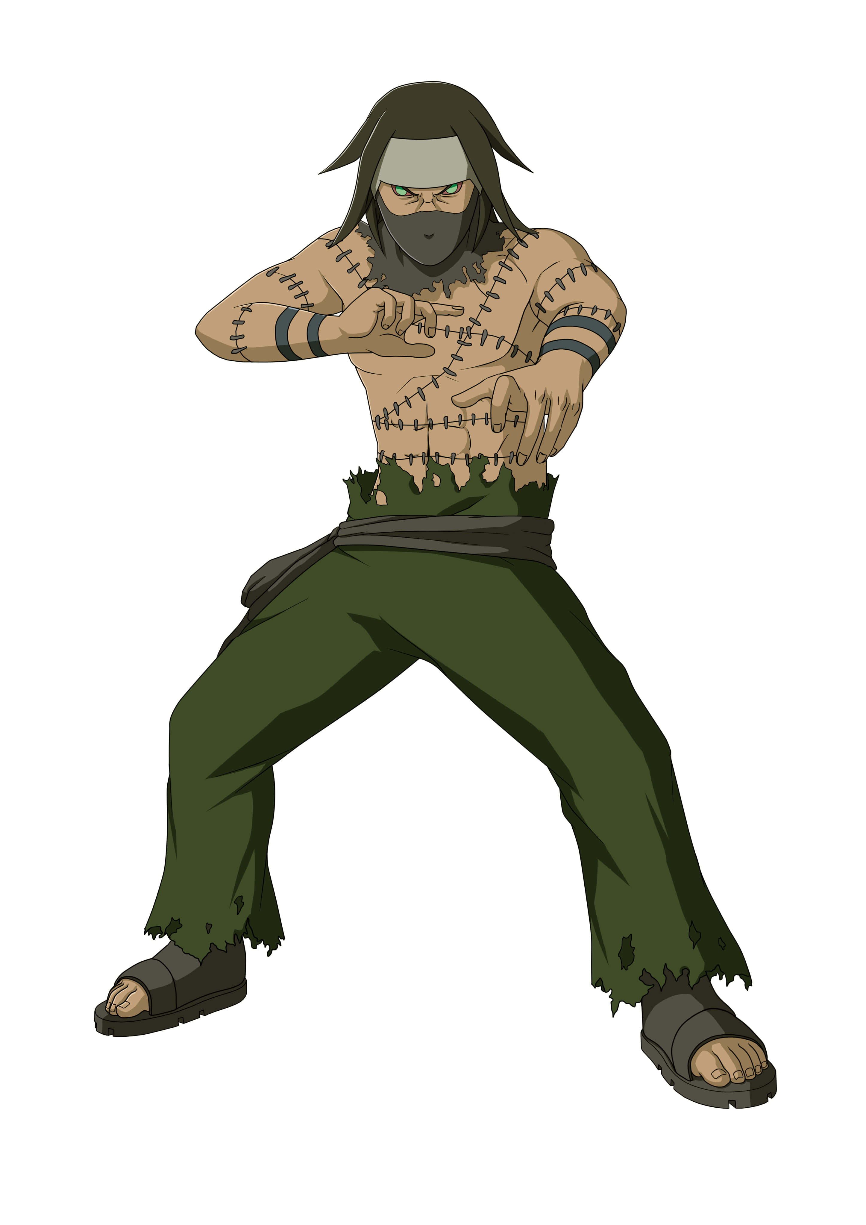 Akatsuki Kakuzu, stitched torso, green pants, 4K Phone Wallpaper