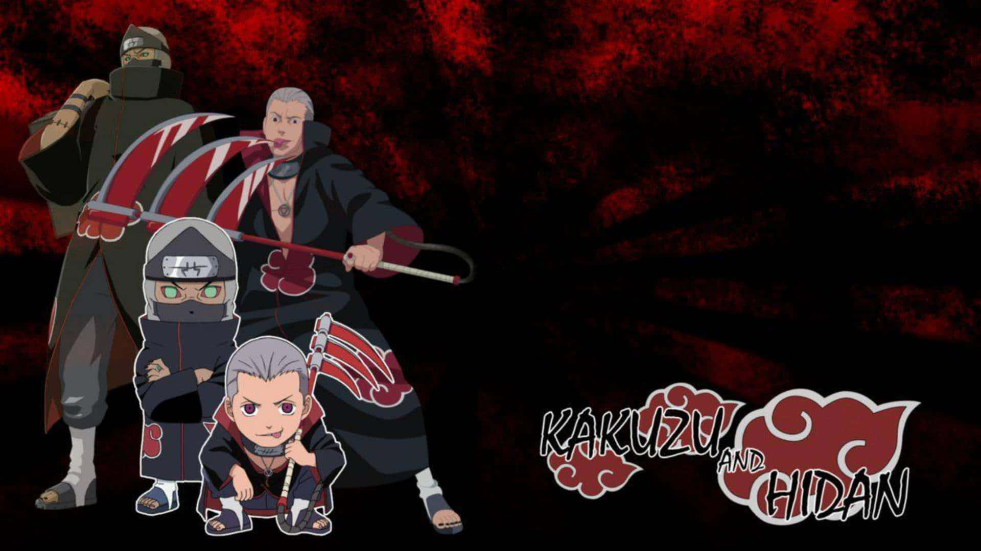 Akatsuki Kakuzu, chibi-style, dark red textured background, Full HD Desktop Wallpaper
