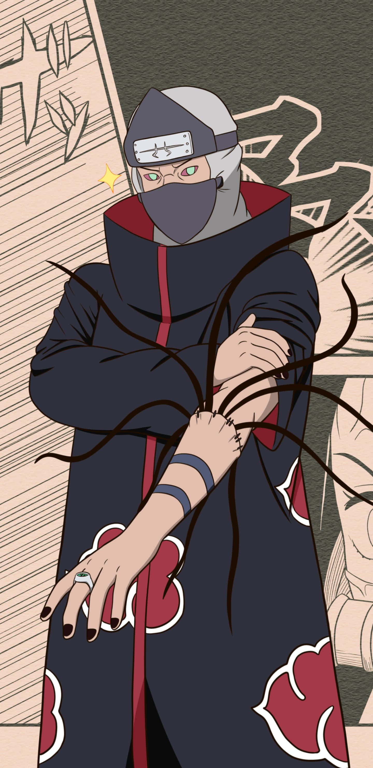 Akatsuki Kakuzu, dark cloak with red clouds, mask, 2K Phone Wallpaper