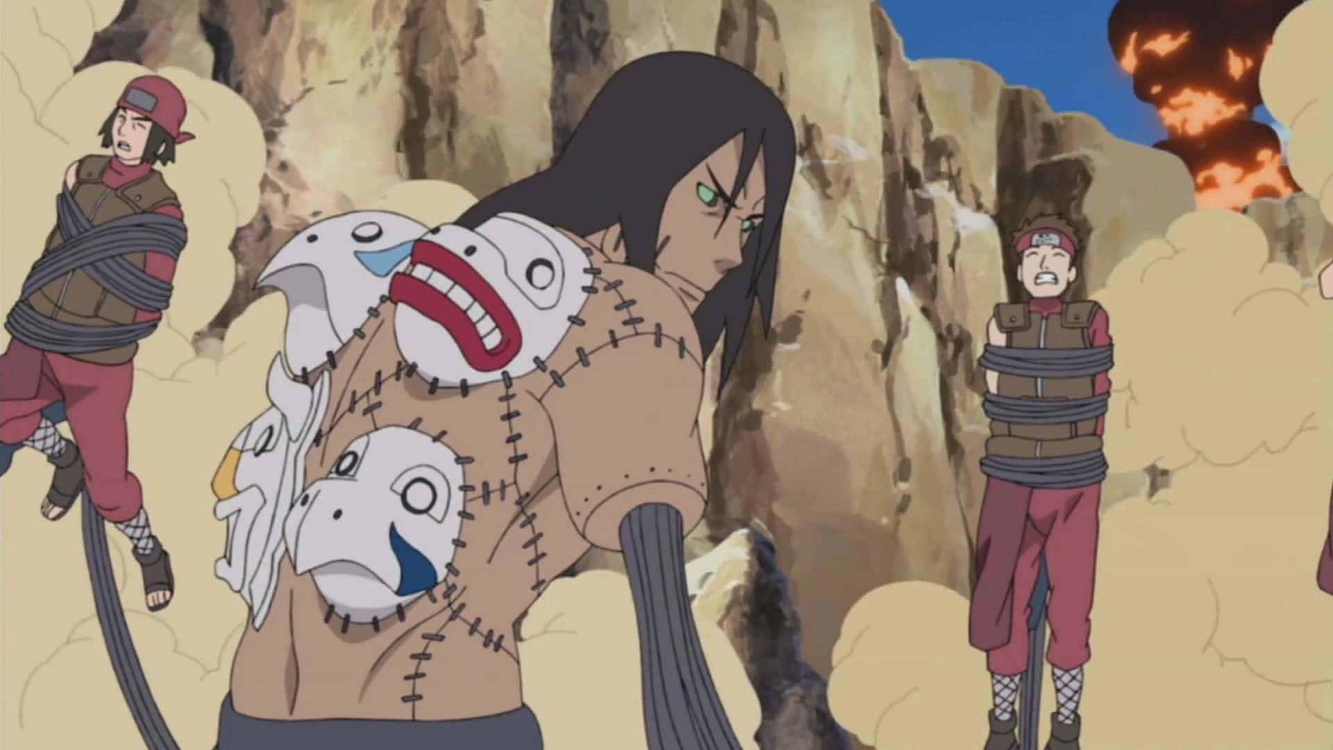 Akatsuki Kakuzu, stitched fish masks, rocky canyon, Full HD Desktop Wallpaper