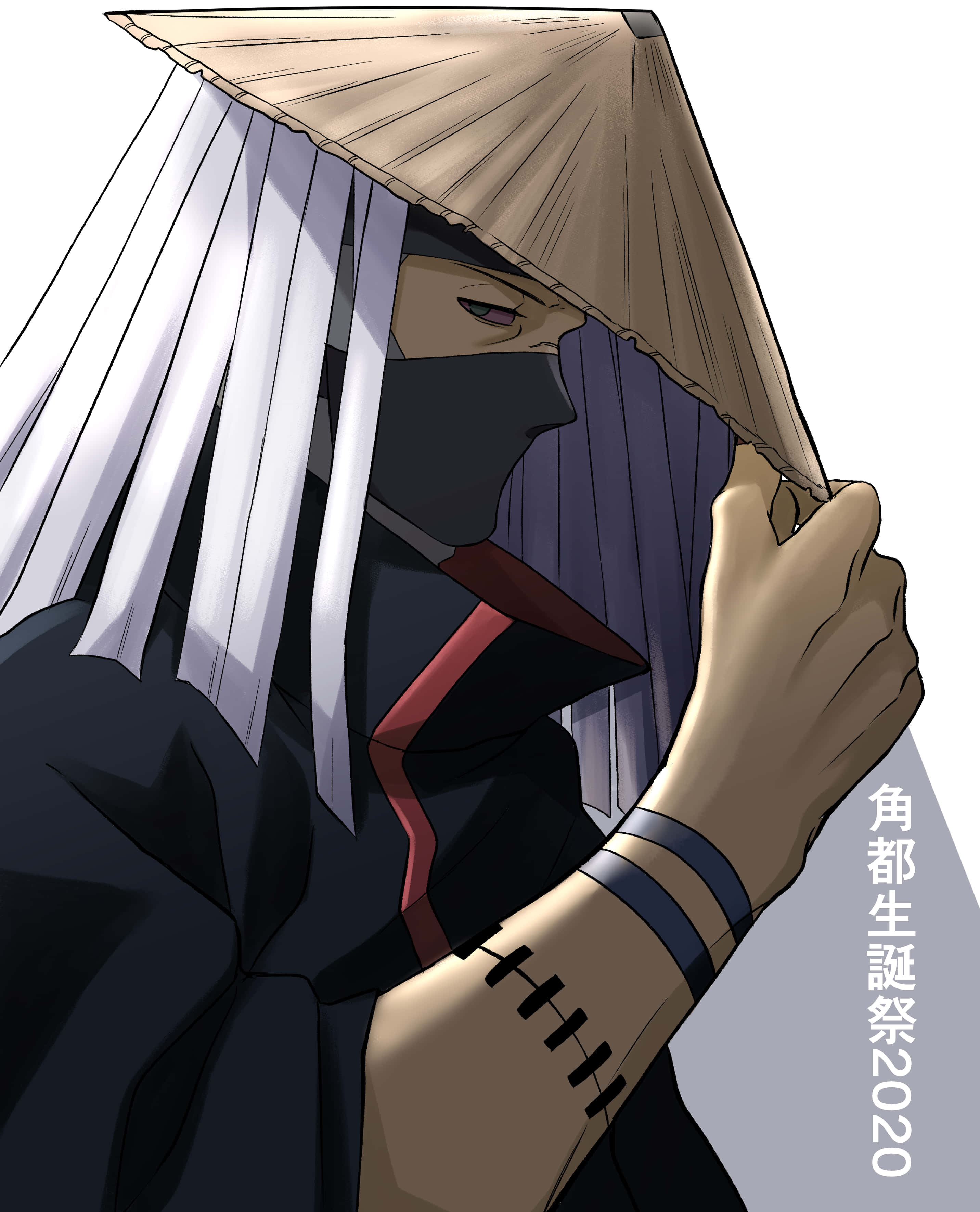 Akatsuki Kakuzu, white hair, straw hat, 2K Phone Wallpaper